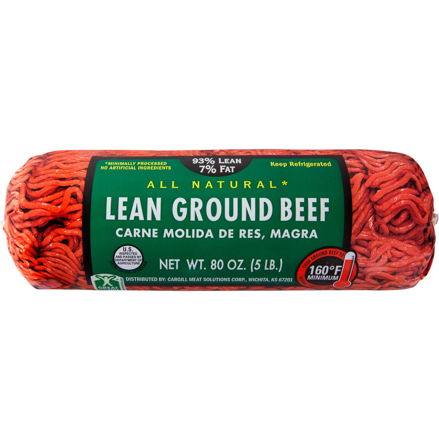 93% Lean 7% Fat Ground Beef 5lb Roll - Walmart.com