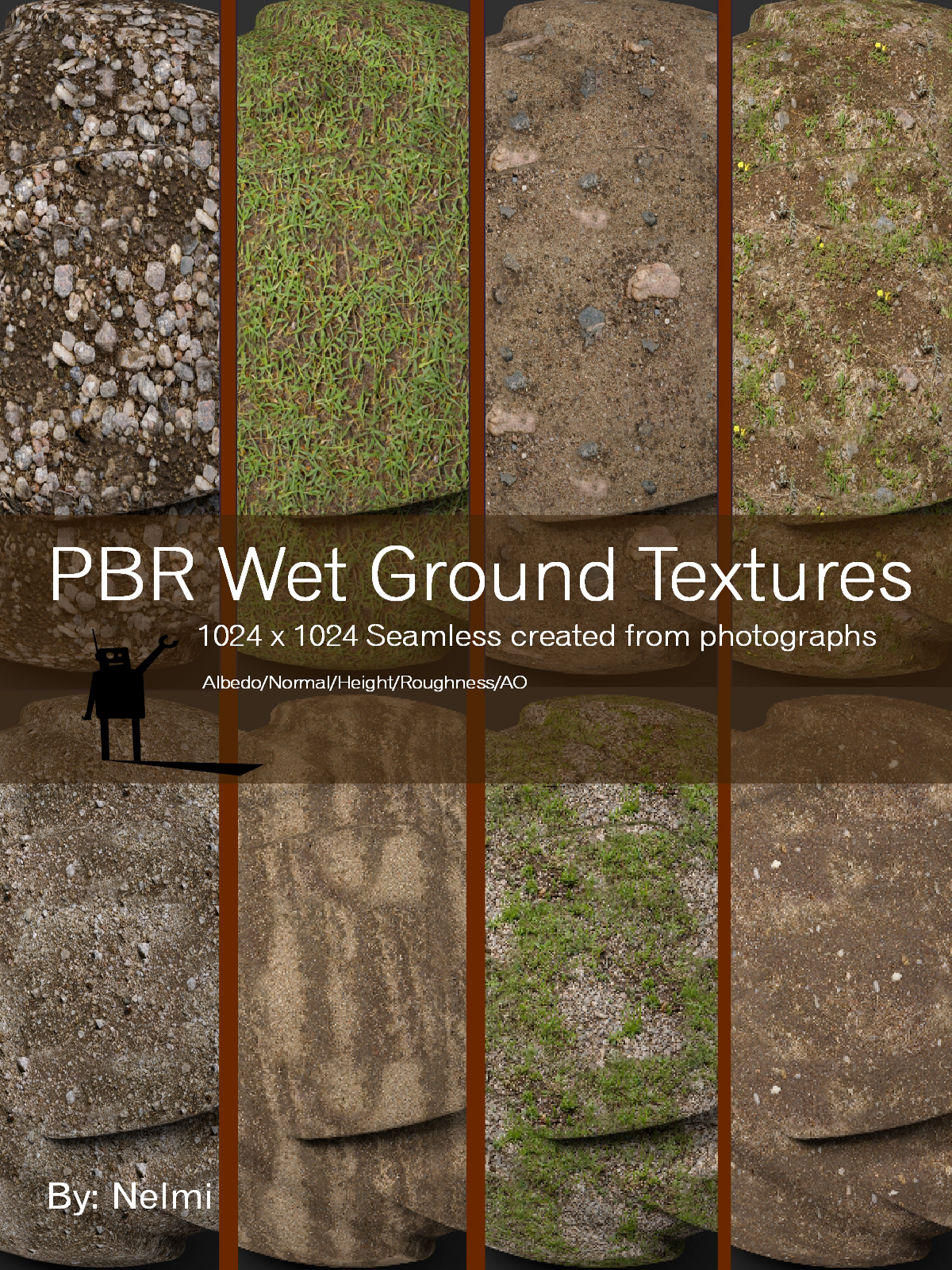 10 Seamless PBR Wet Ground Textures with Texture maps 2D Graphics nelmi