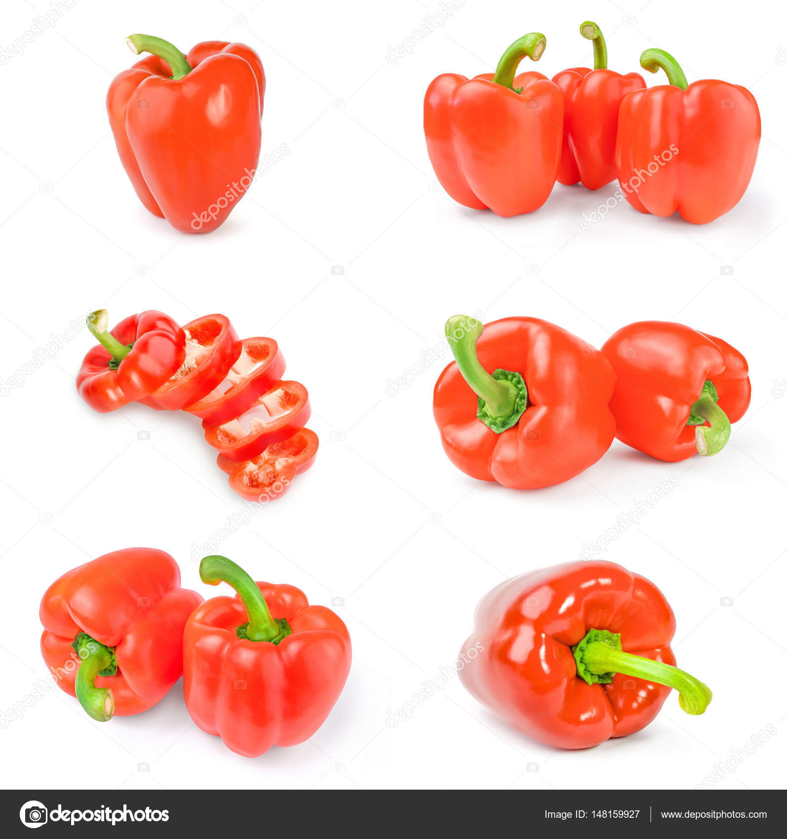 Group of red bell peppers isolated on a white background — Stock ...
