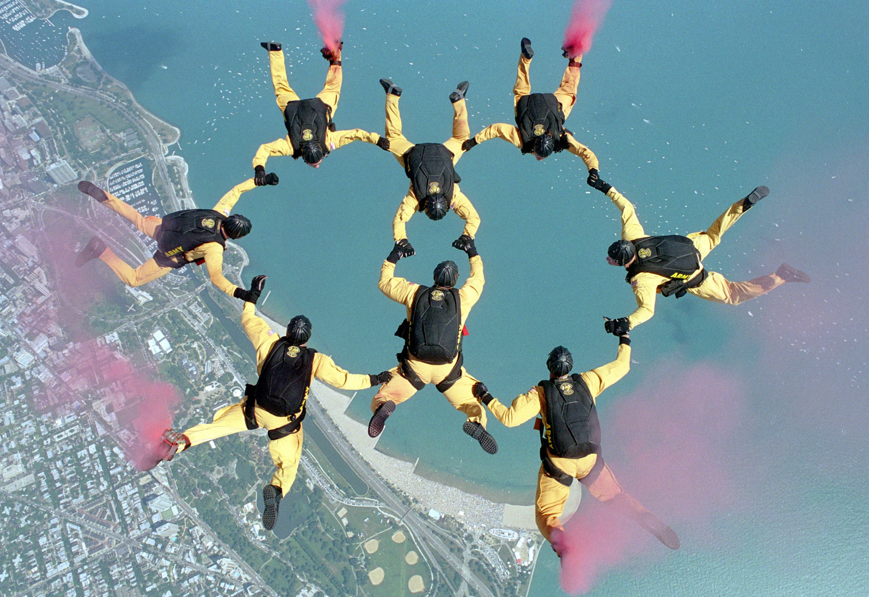Group of skydivers photo