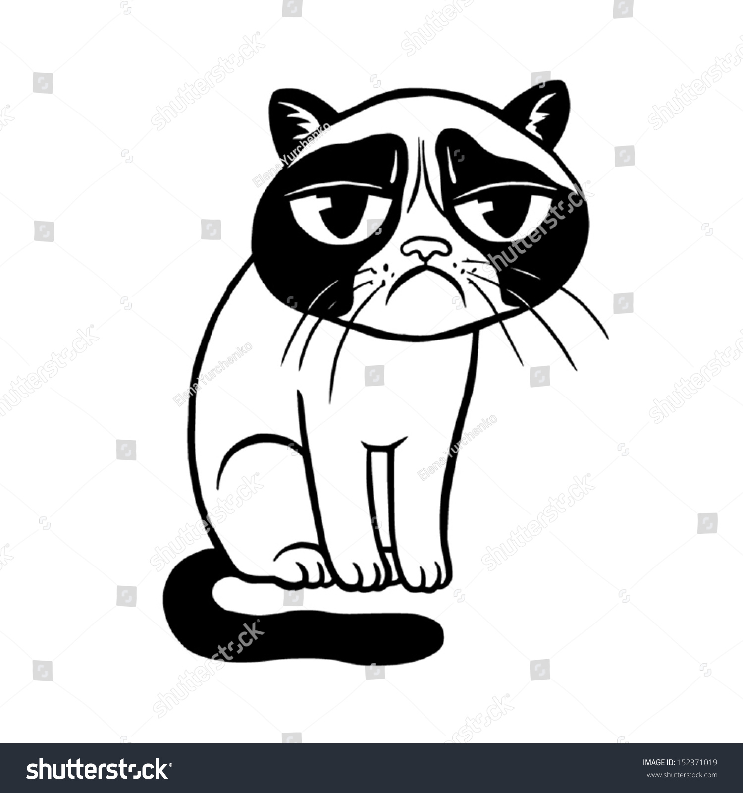 Clip Art Of Grumpy Cat Black White Vector Illustration Stock ...