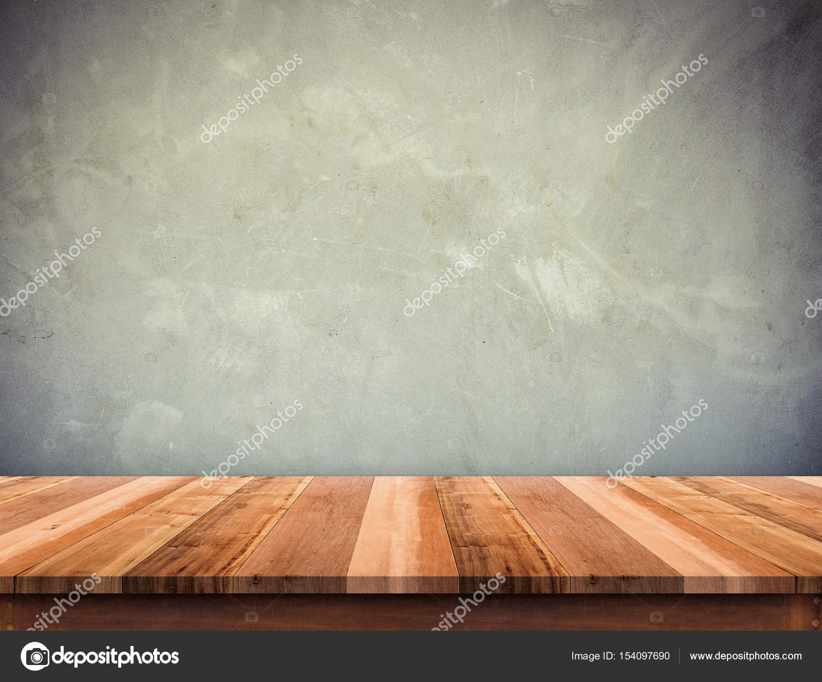 Wood table top with grunge concrete wall,Mock up template for di ...
