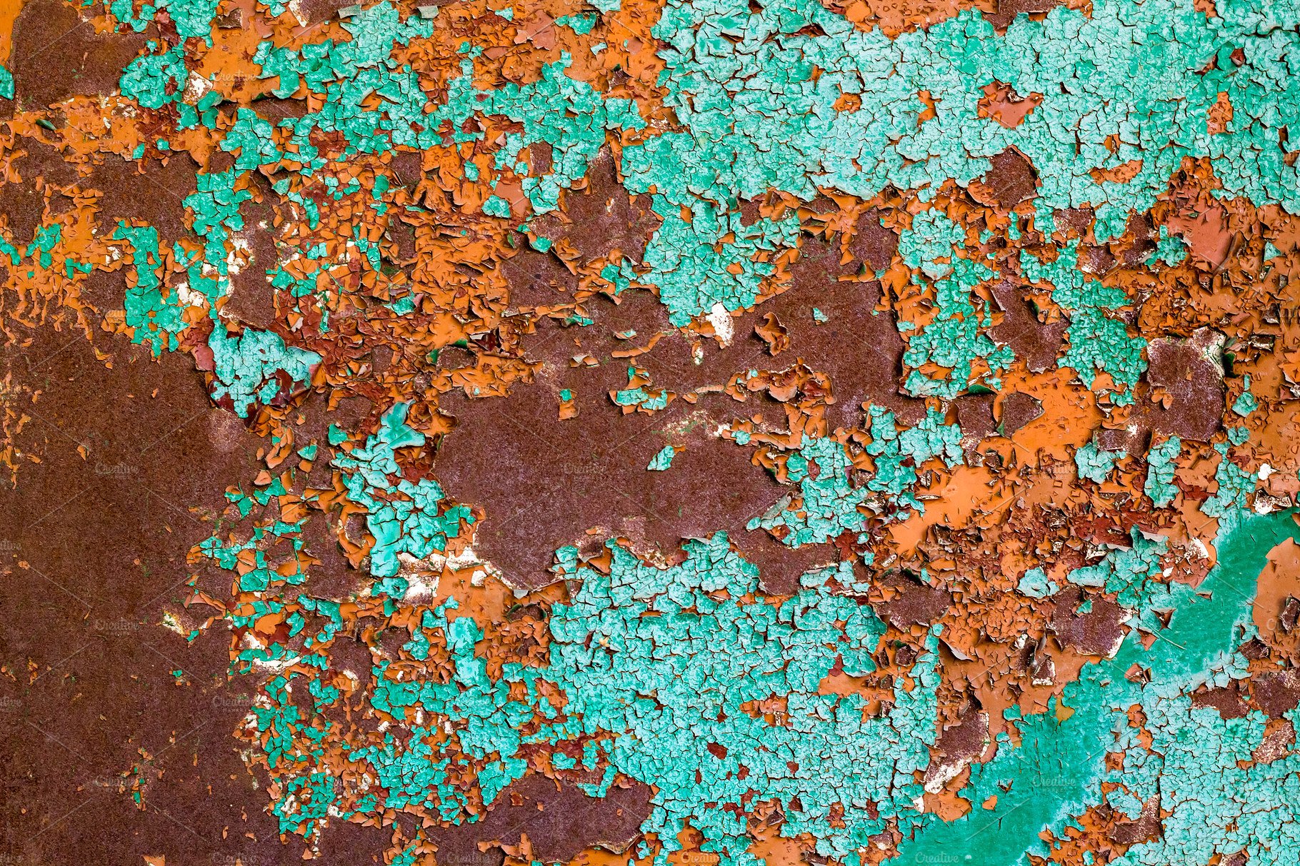 Old green paint on the metal and drips of rust. grunge vintage ...