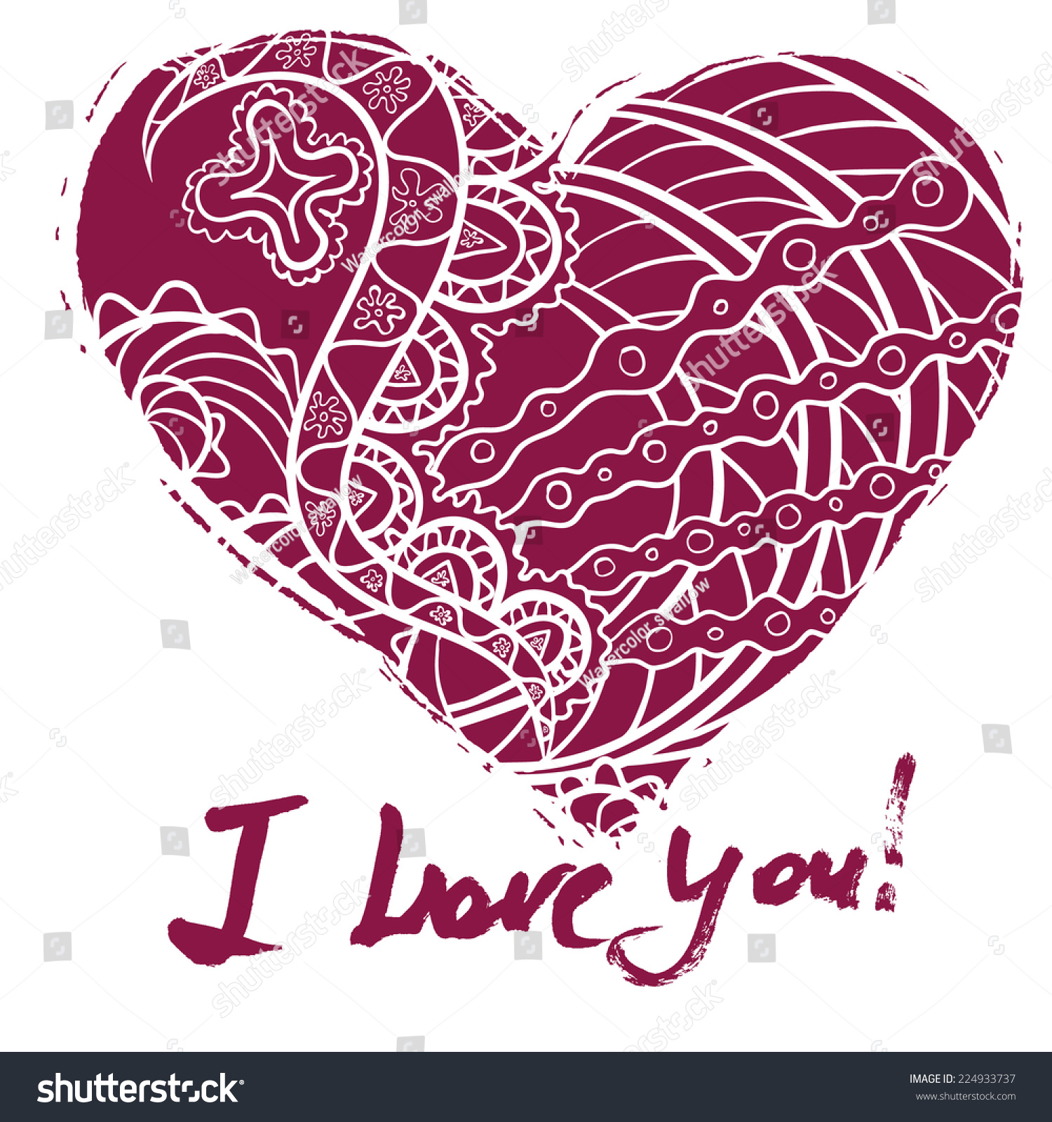 Grunge Valentine Card Hand Drawn Text Stock Vector 224933737 ...