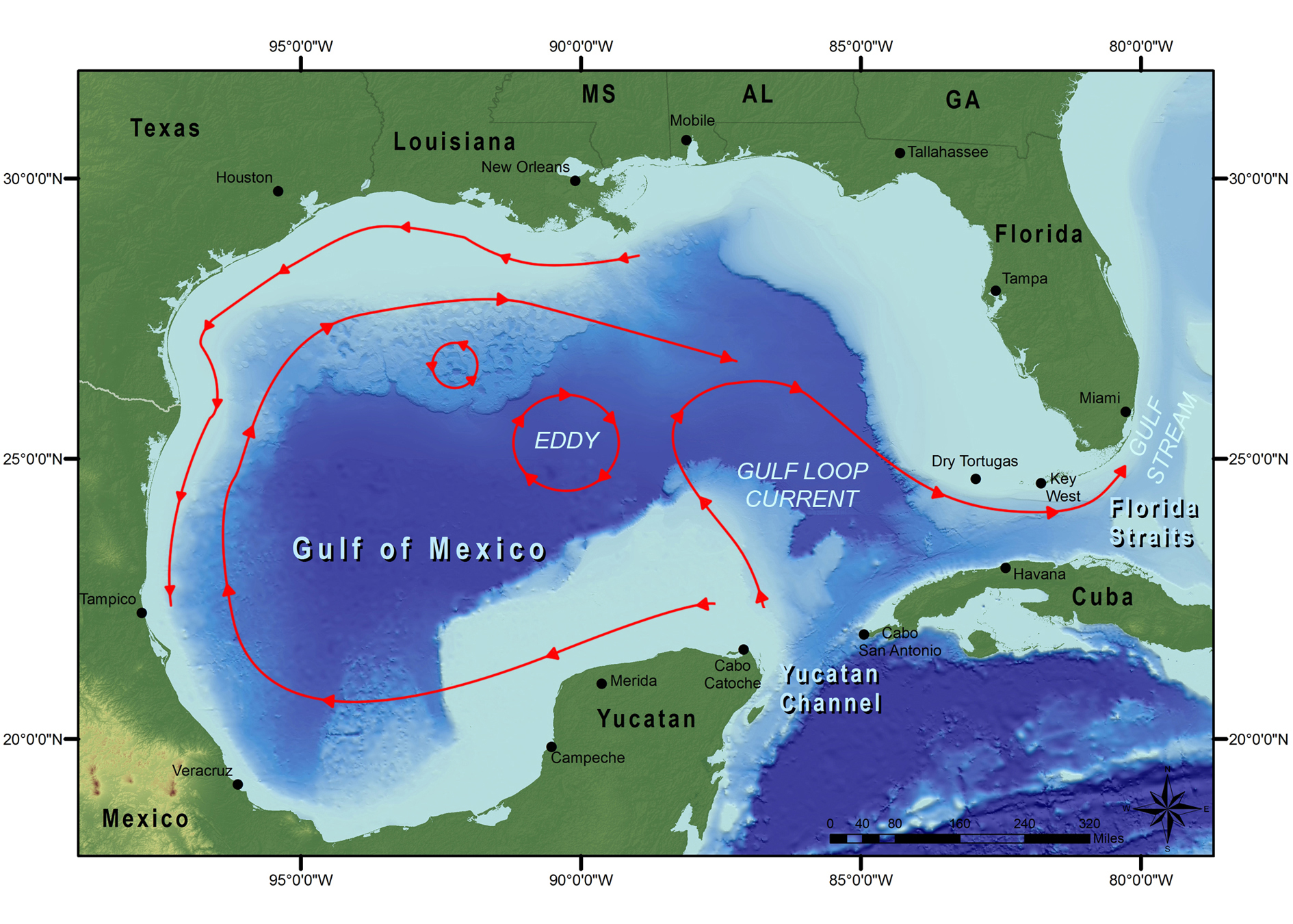 Мексиканский залив на карте Атлантического океана