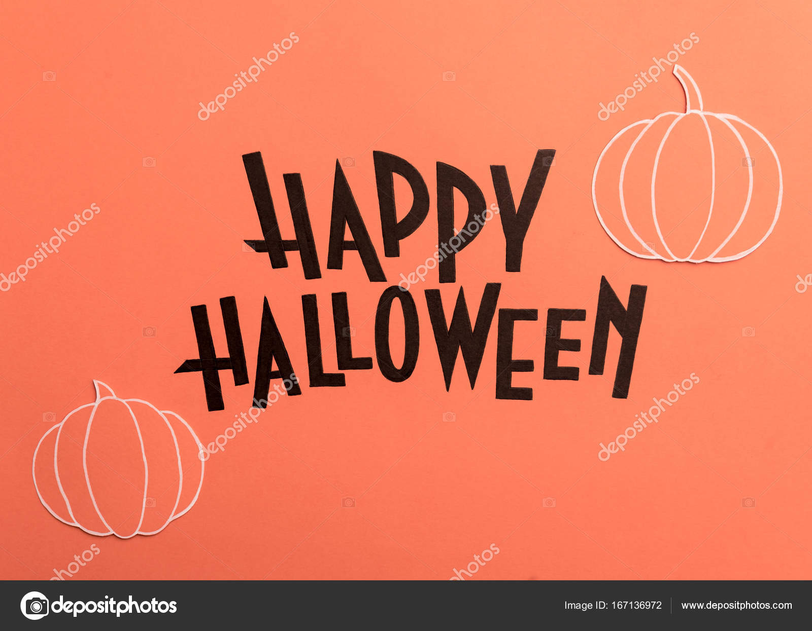 Hand written phrase Happy Halloween with pumpkins near it — Stock ...