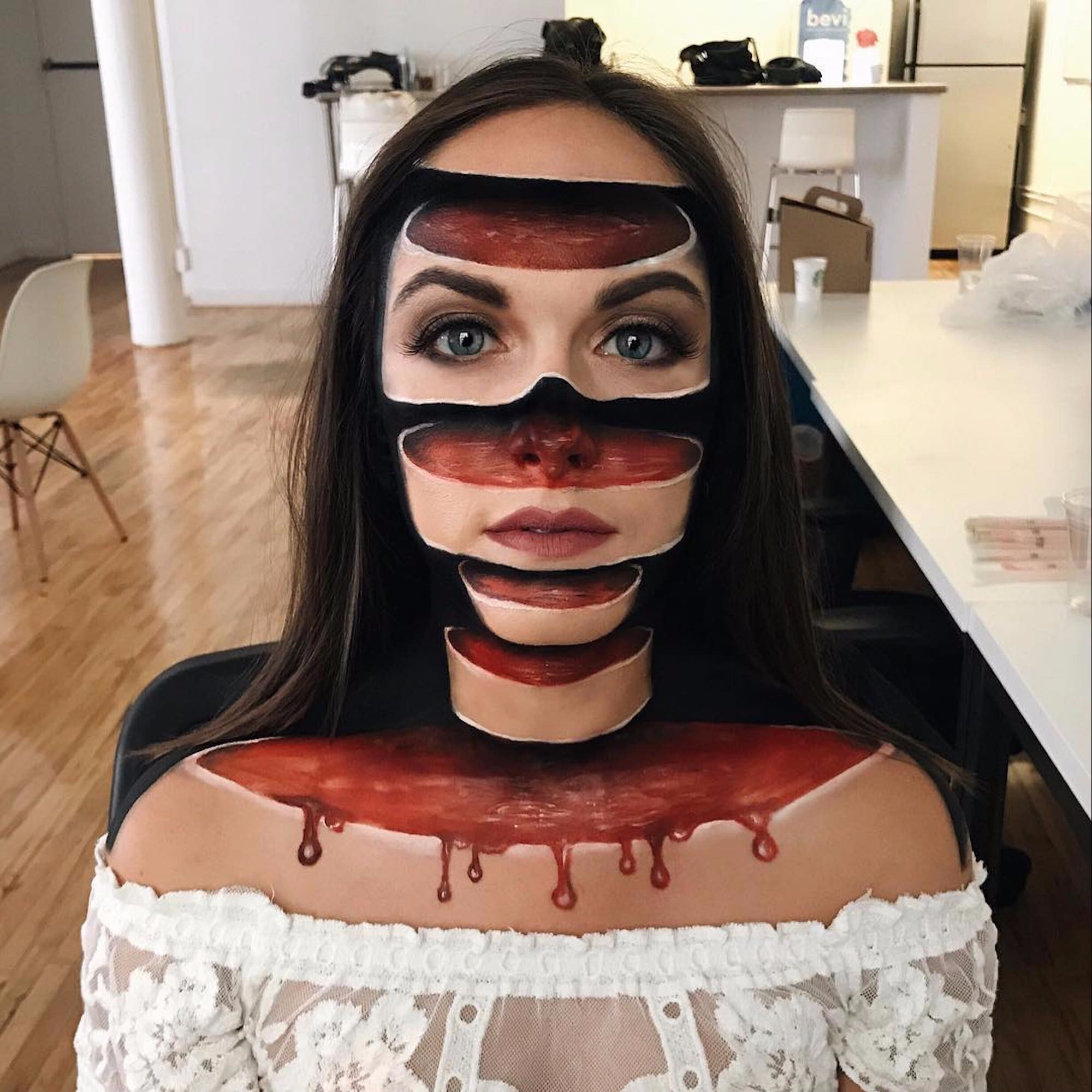 Sliced Face Halloween Makeup | POPSUGAR Beauty