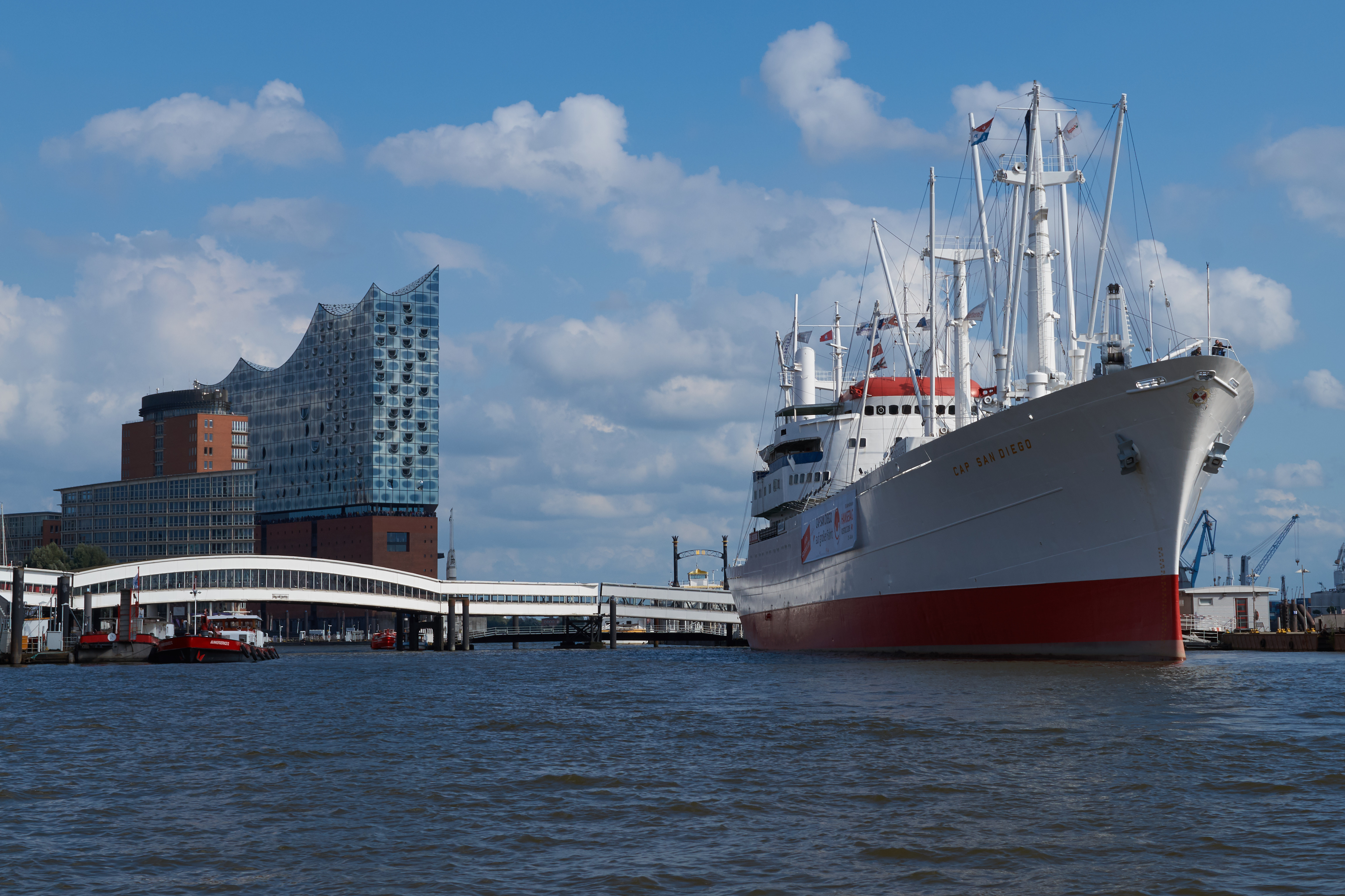 Hamburg Harbour Elbphilamonie, Boat, Building, Deutschland, Germany, HQ Photo