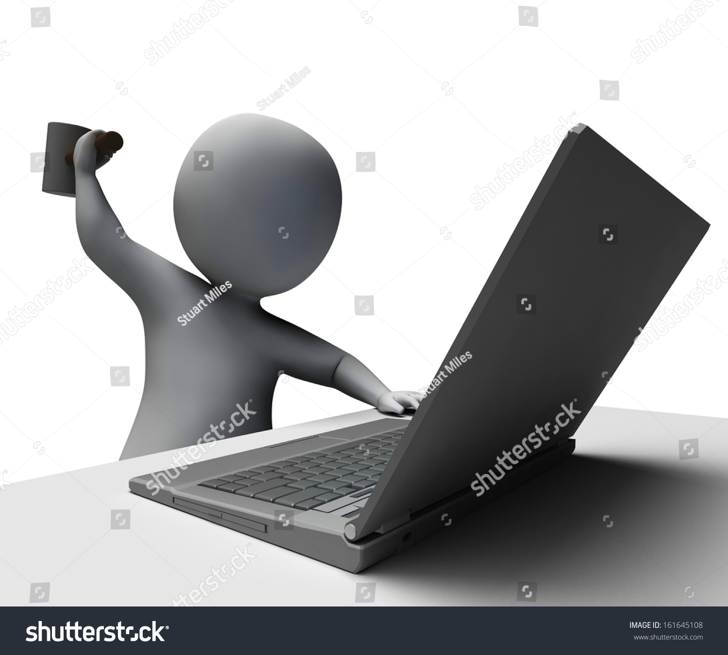 Hammer Hitting Computer Shows Angry Frustrated Stock Illustration ...