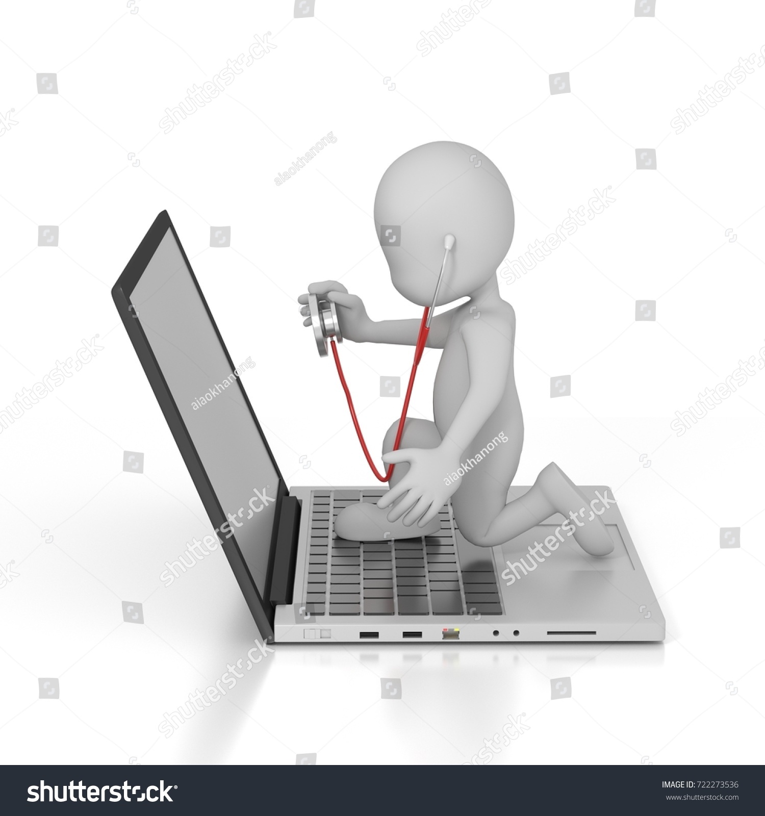 Man Computer Check 3d Rendering Isolated Stock Illustration ...
