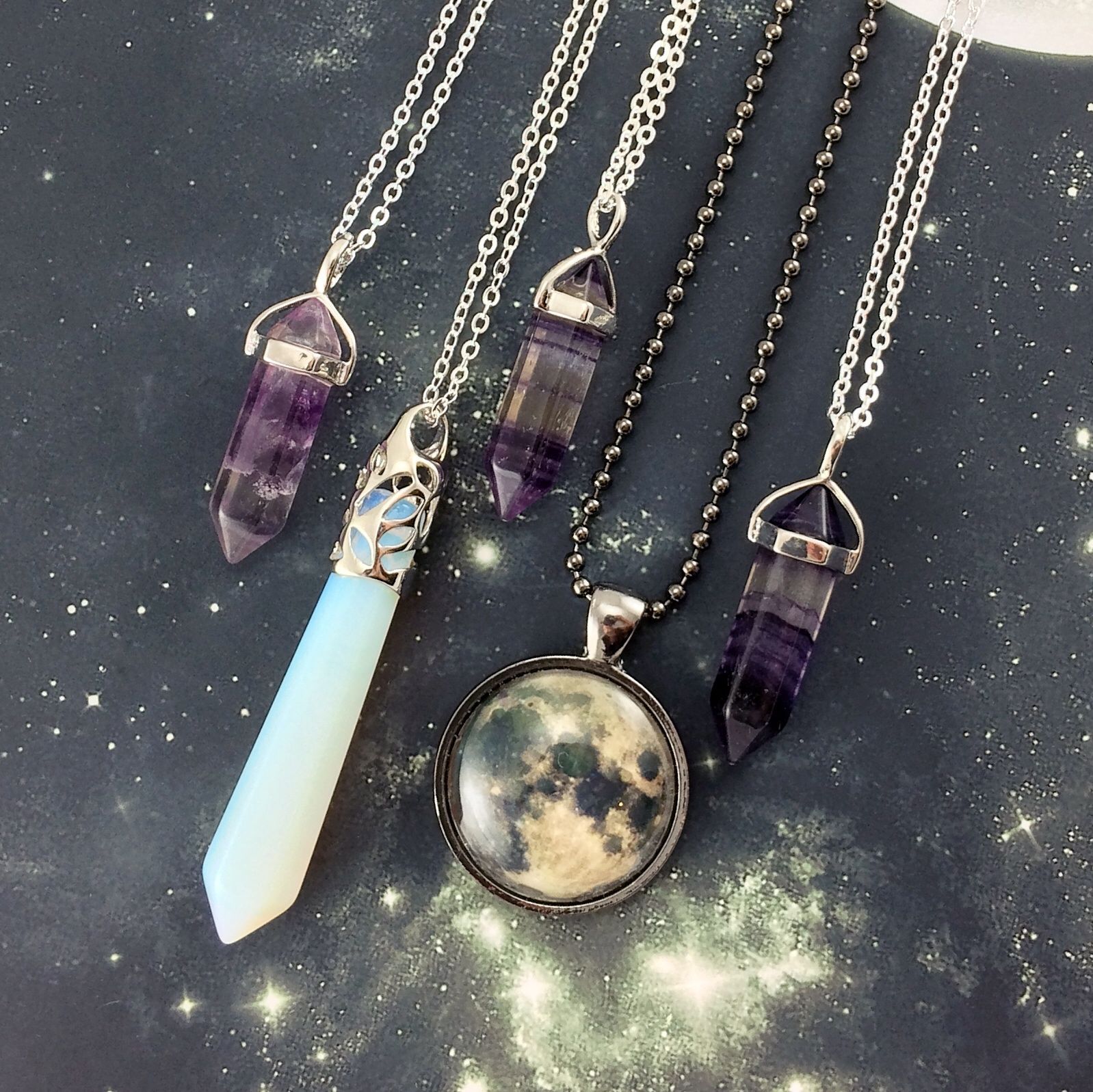 Fluorite Necklaces, Opalite Pendant, and Handmade Moon Jewelry ...
