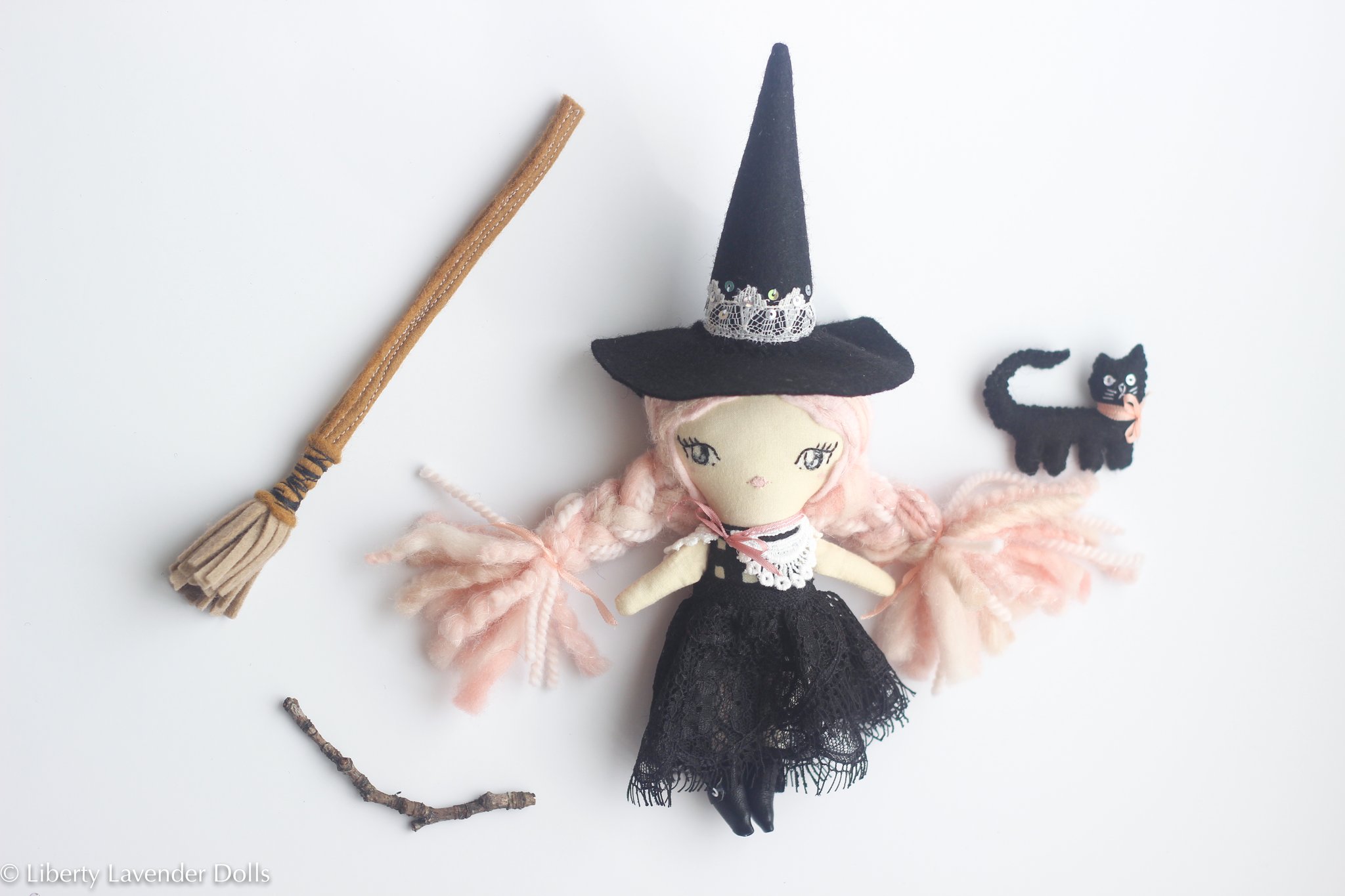 Handmade Witch Doll Mini Play Set. Cloth Art Doll about 8.5 inches ...