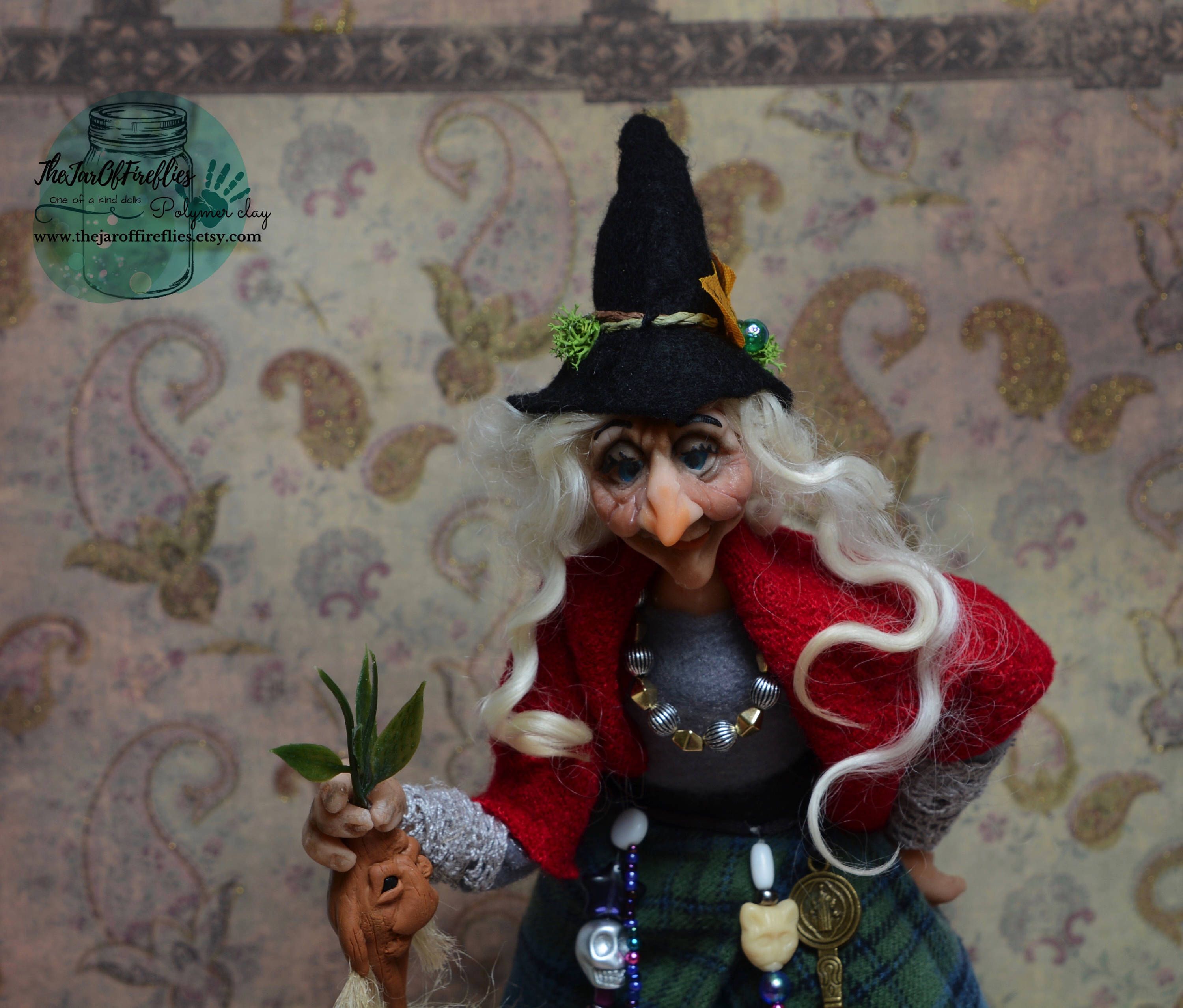 Ooak Herbology witch doll with mandrake root, handmade in polymer ...