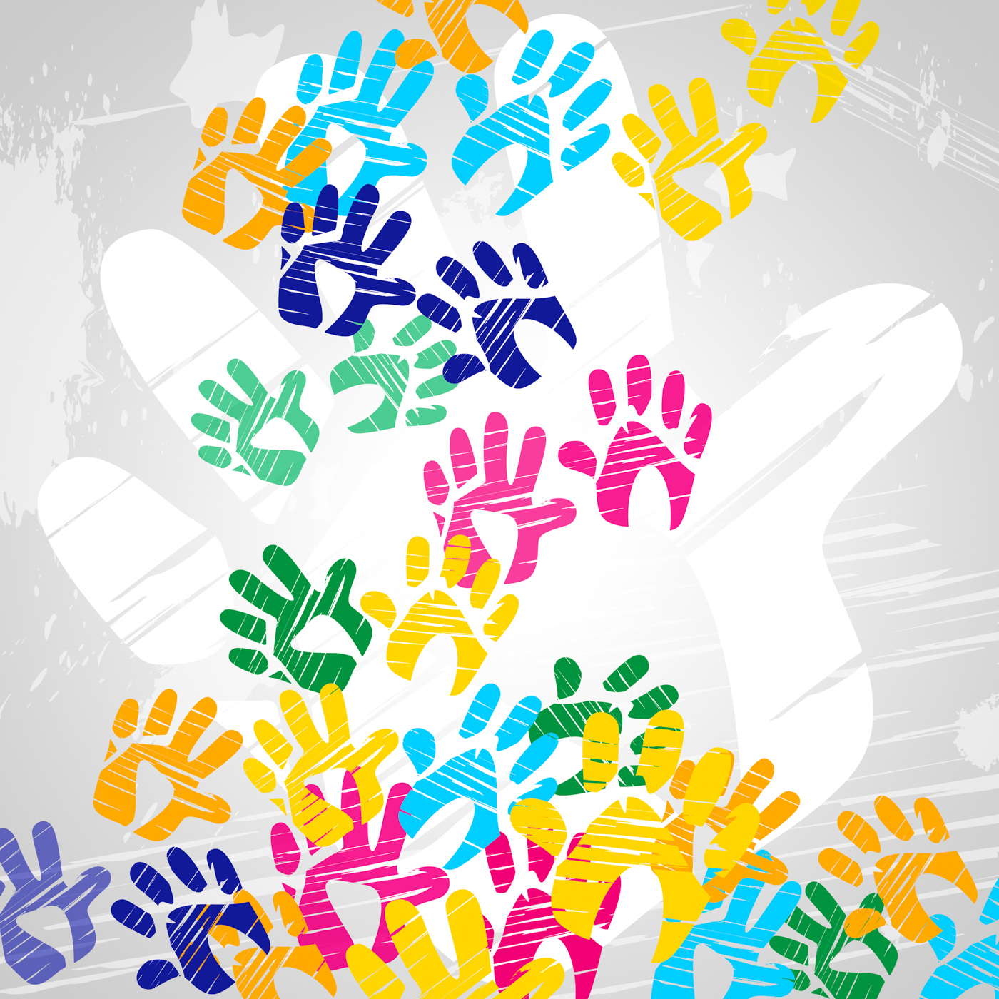 Handprints color indicates drawing artwork and colors photo