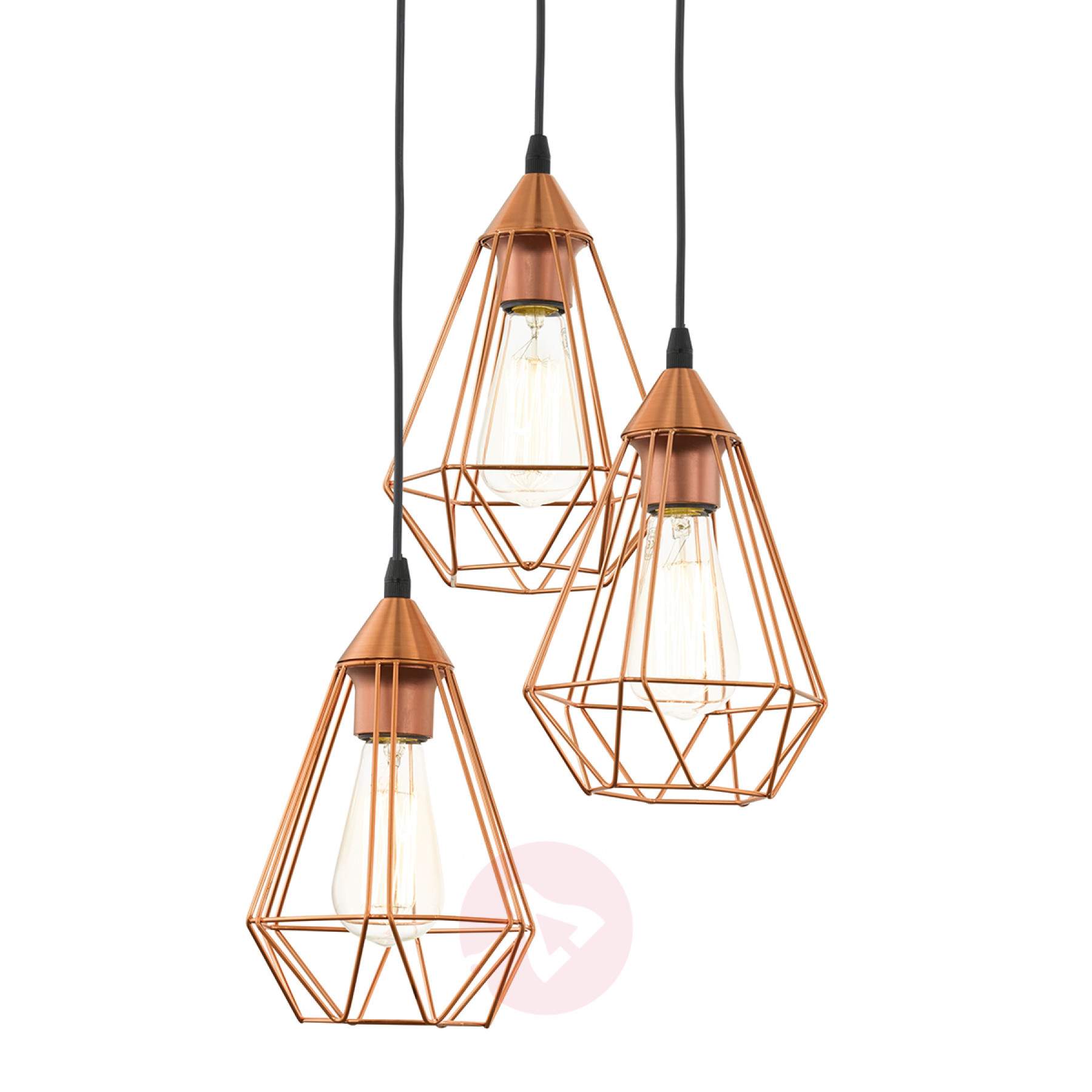 Glossy copper hanging light Tarbes - 3-bulb | Lights.co.uk
