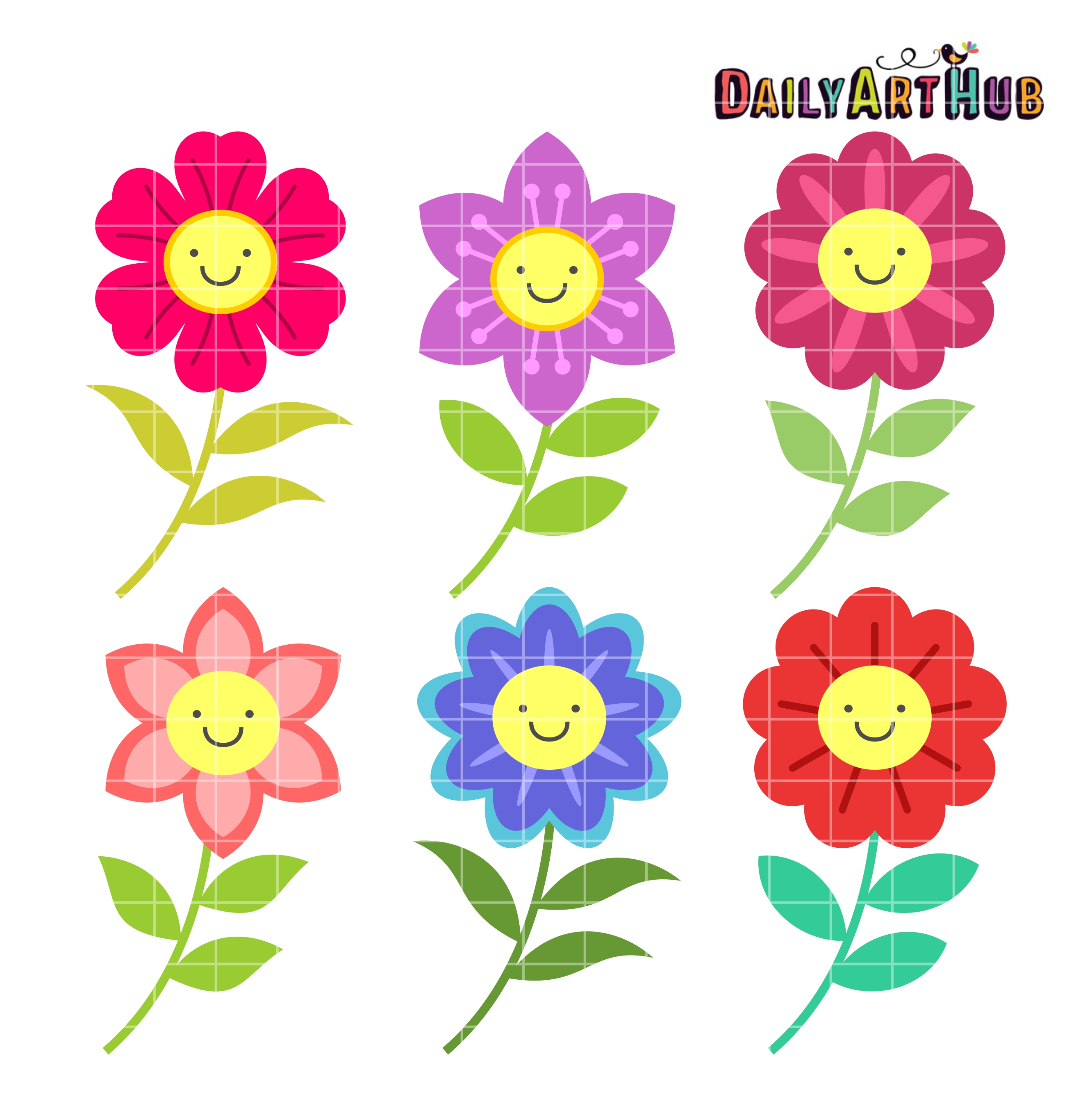 Happy Flowers Clip Art Set – Daily Art Hub – Free Clip Art Everyday