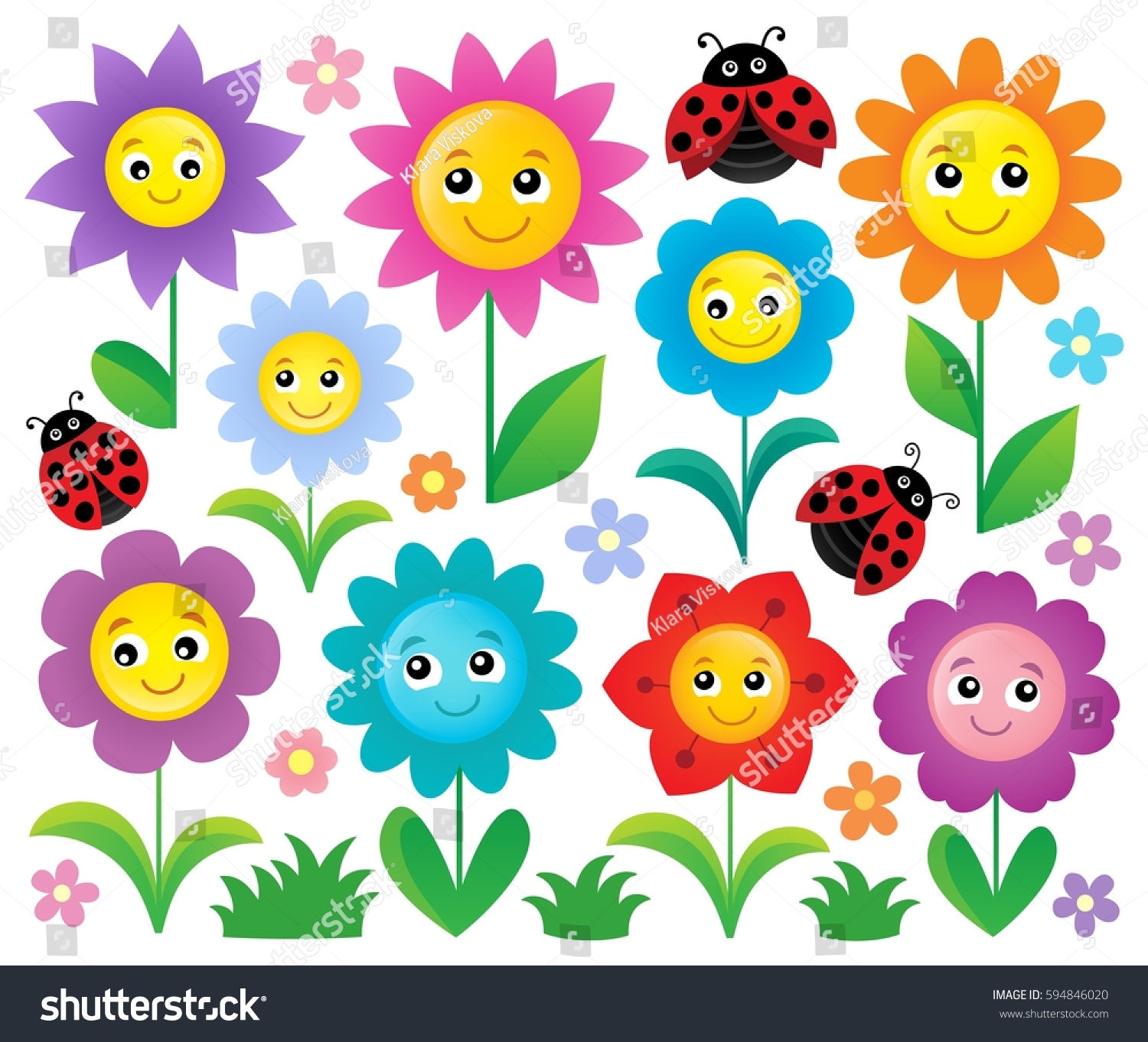 Happy Flowers Topic Set 1 Eps10 Stock Vector 594846020 - Shutterstock