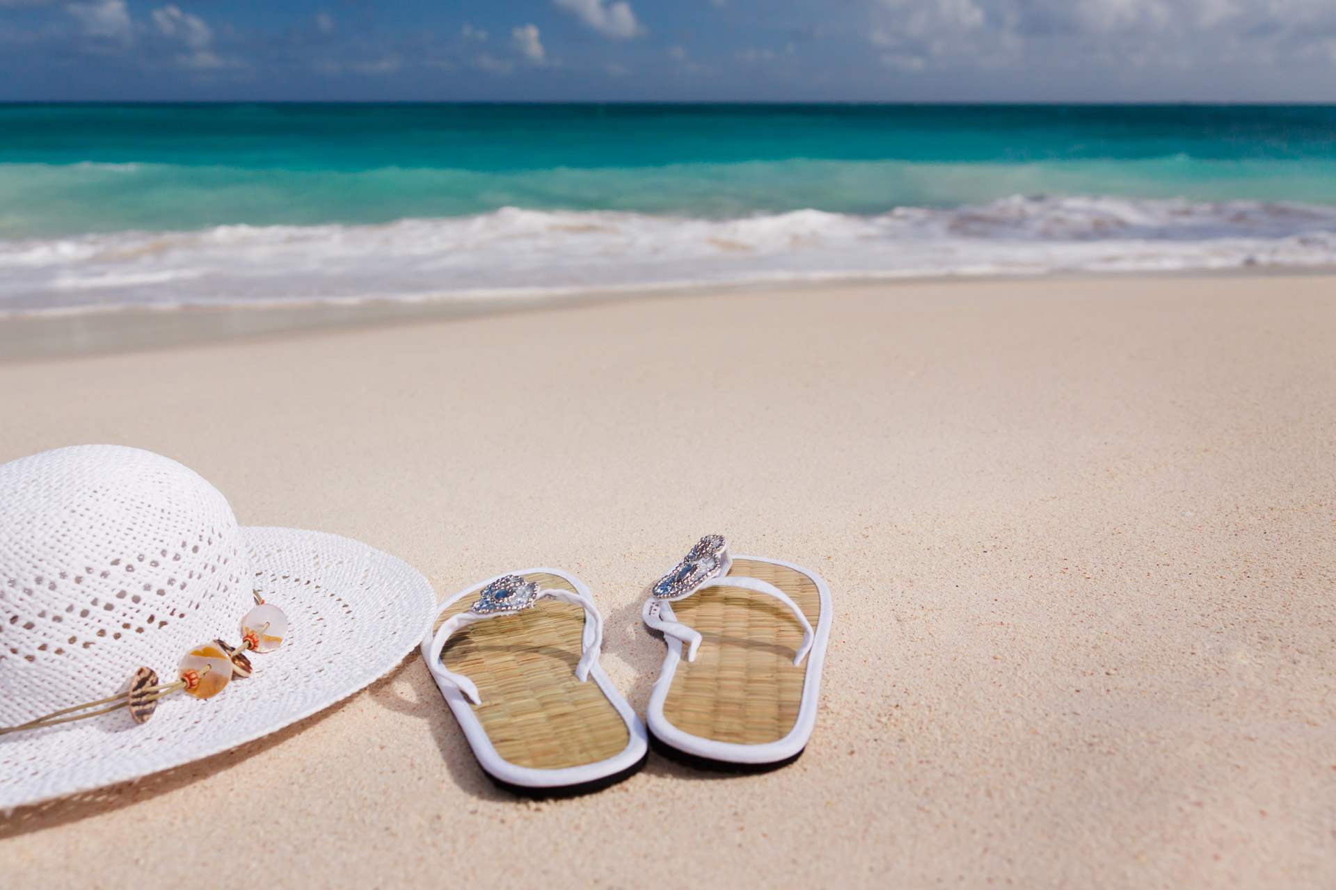 Hat And Flip-flops On The Beach Free Stock Photo - Public Domain ...