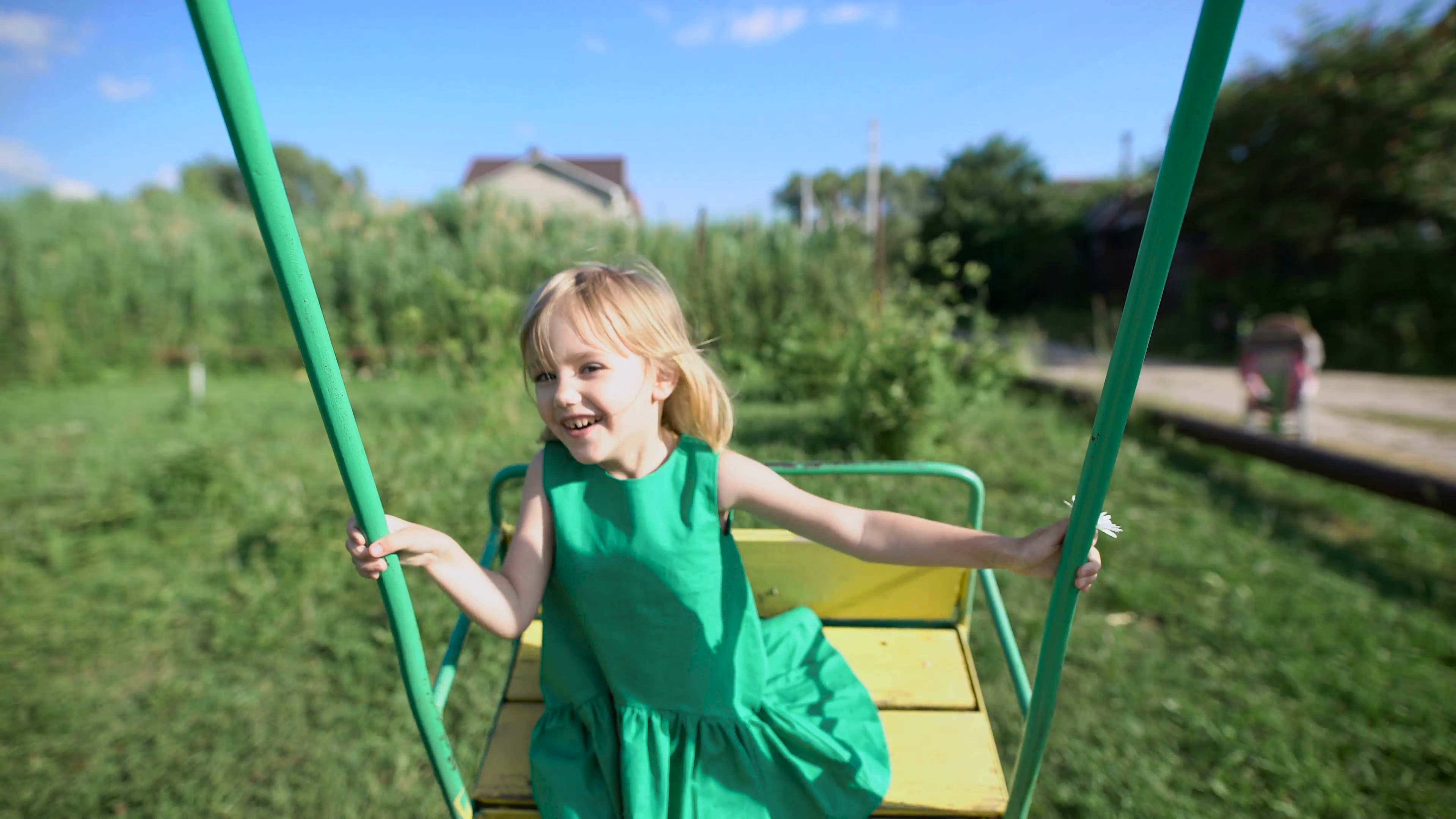 Adorable little girl having fun on a swing outdoor Stock Video ...