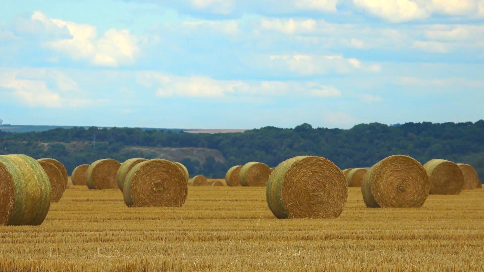 French countryside - Many big hay bales in field - Panoramic 1 Stock ...