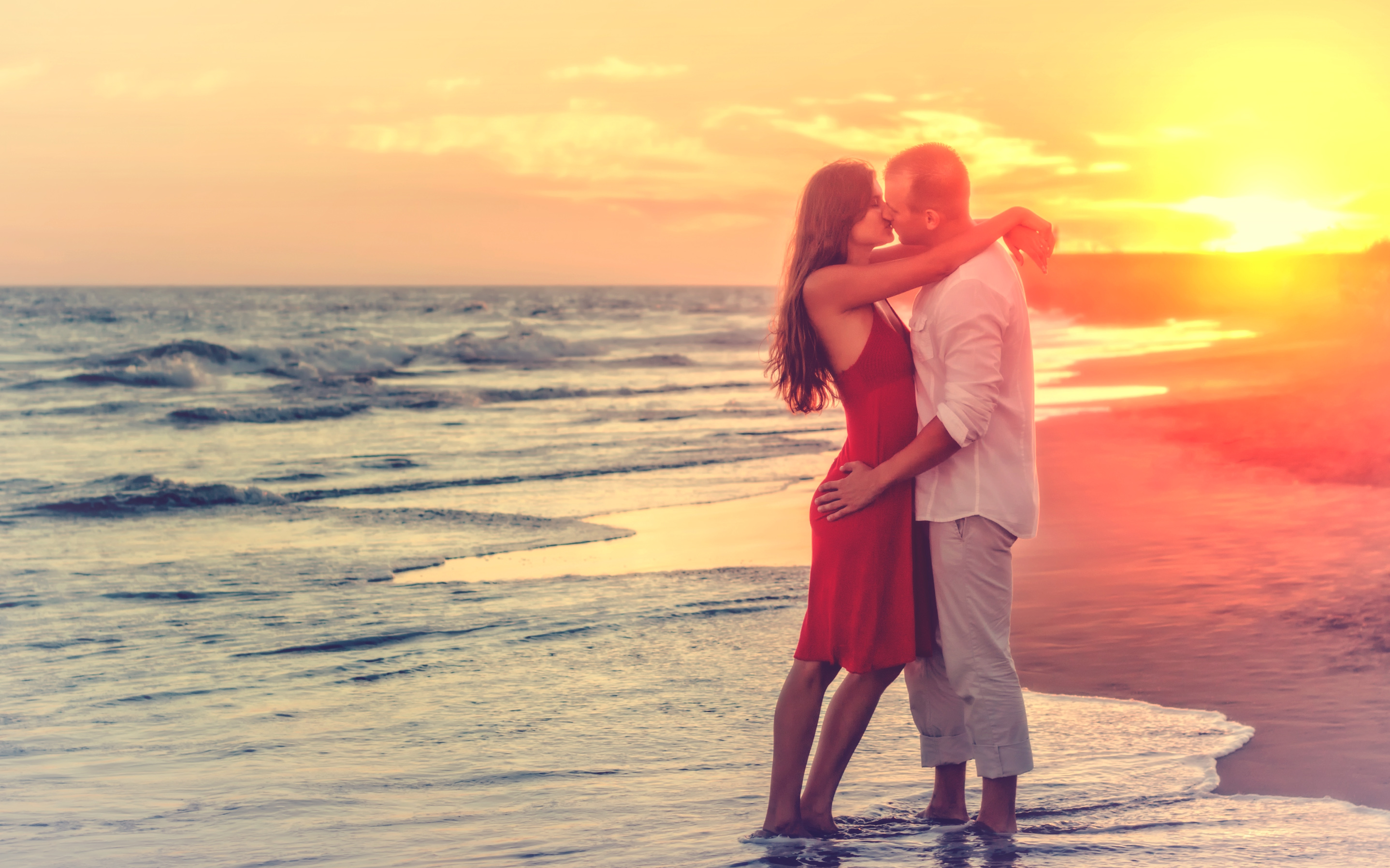 Hazy Looks - Romantic Couple at the Beach at Sunset, Affection, Romantic, Male, Man, HQ Photo