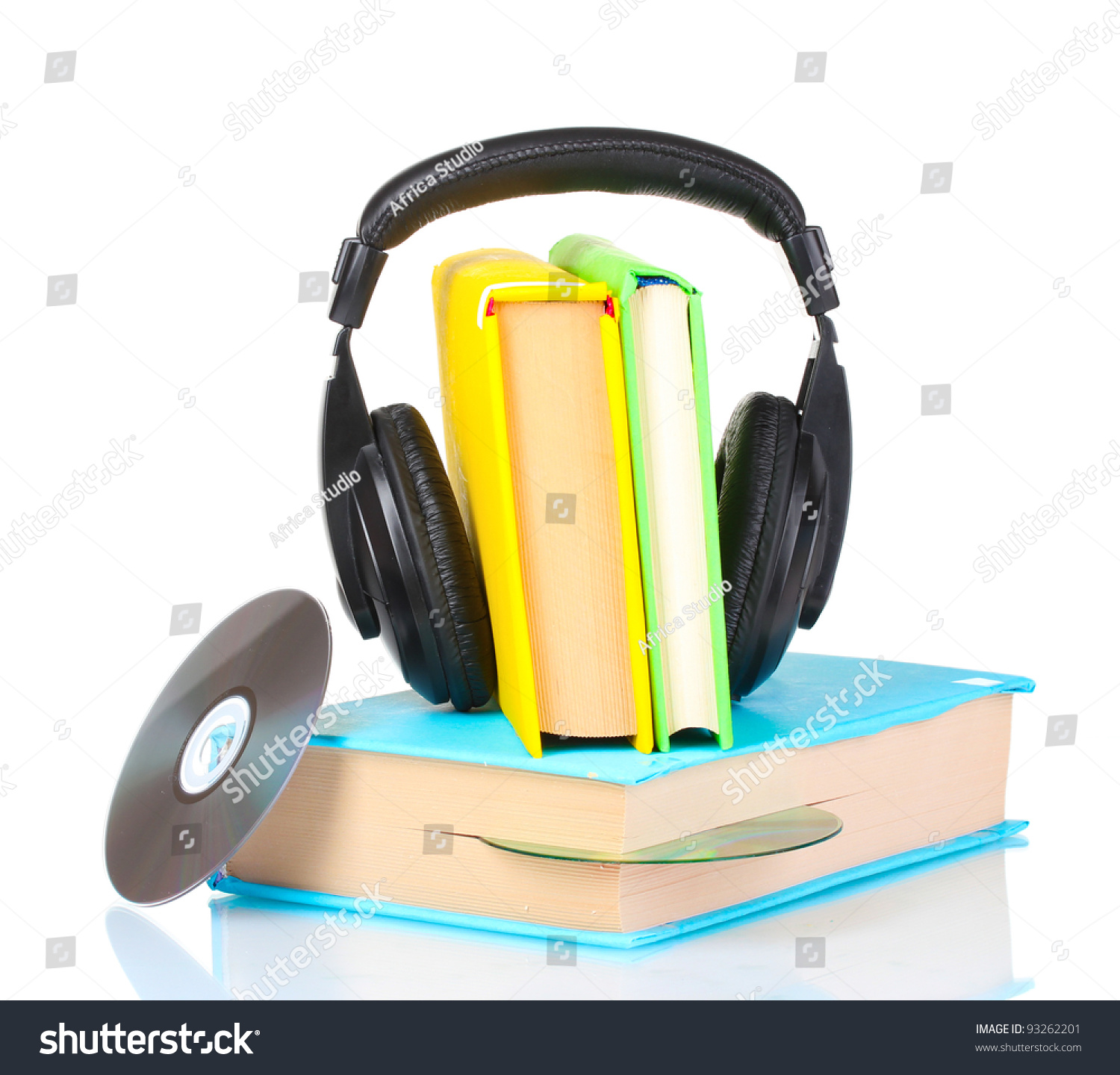 Headphones On Books Disc Isolated On Stock Photo (Royalty Free ...