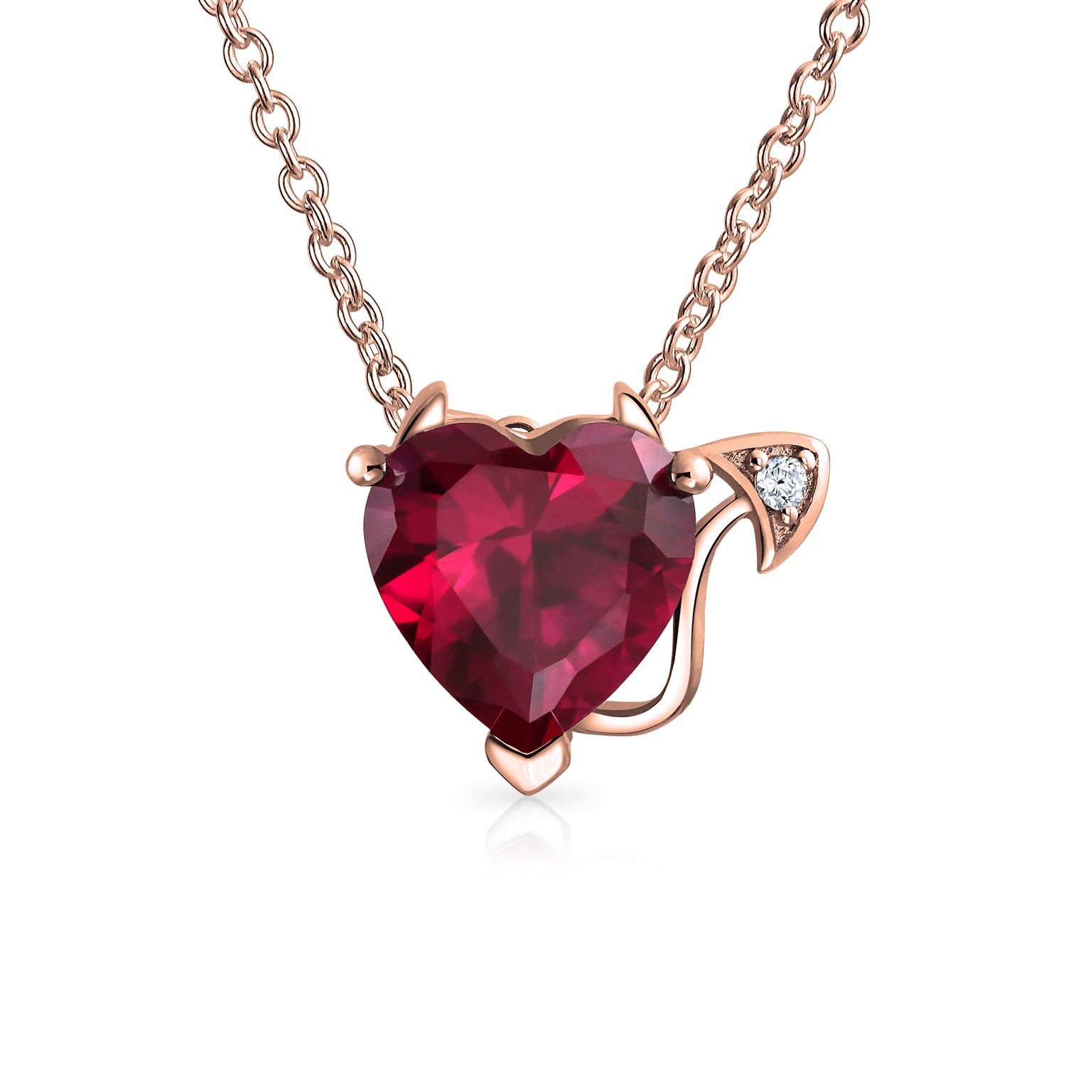 925 Sterling Silver Ruby Color CZ Devils Heart Necklace 16in