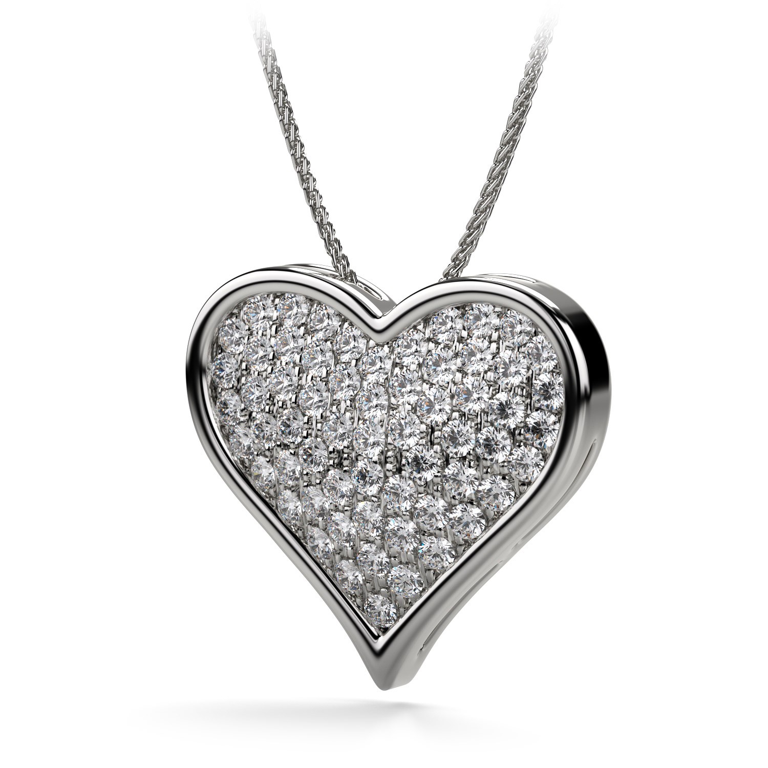 Open Back Gallery Heart Shaped Diamond Necklace in 14k White Gold ...