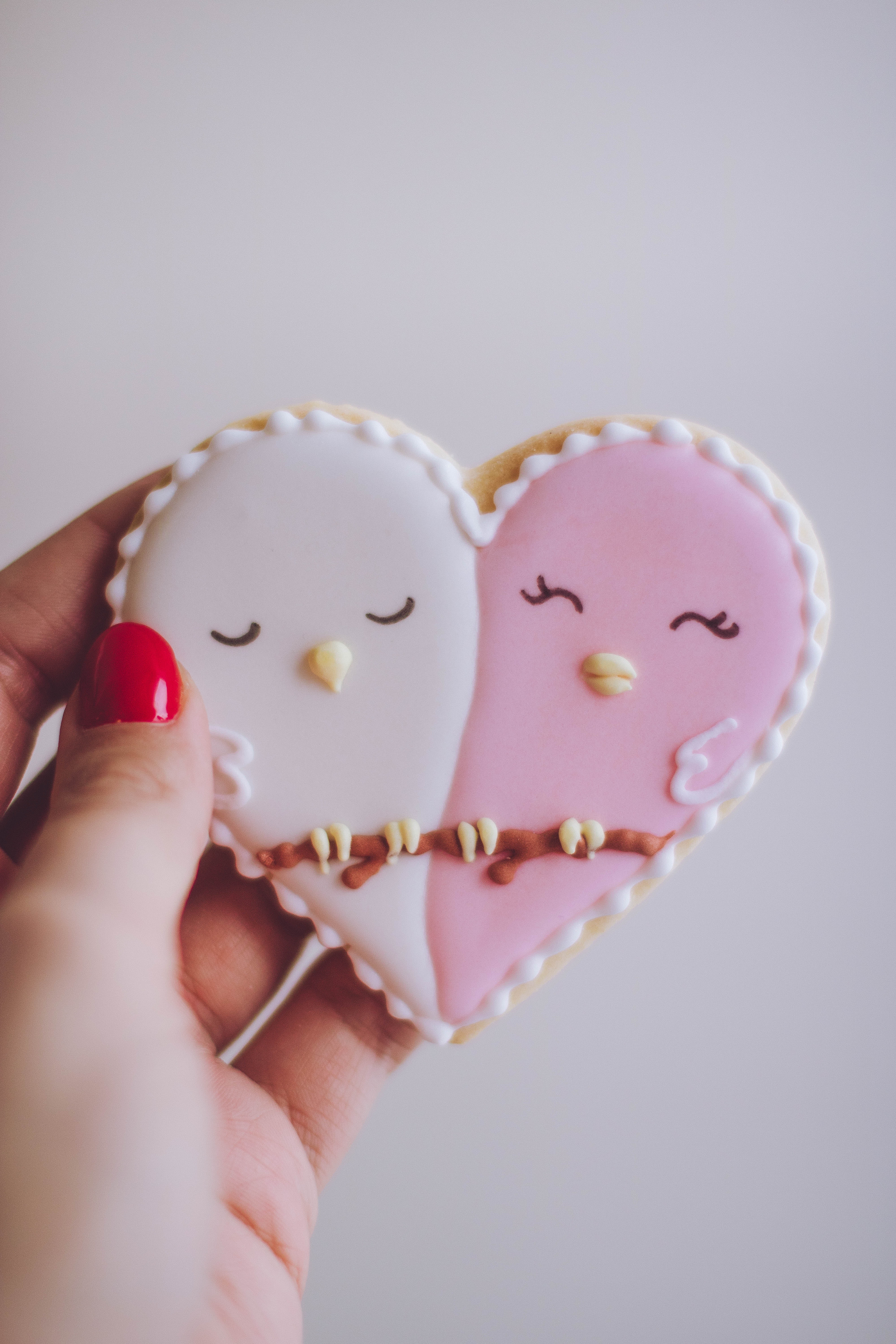 Heart-shaped white and pink cookie photo
