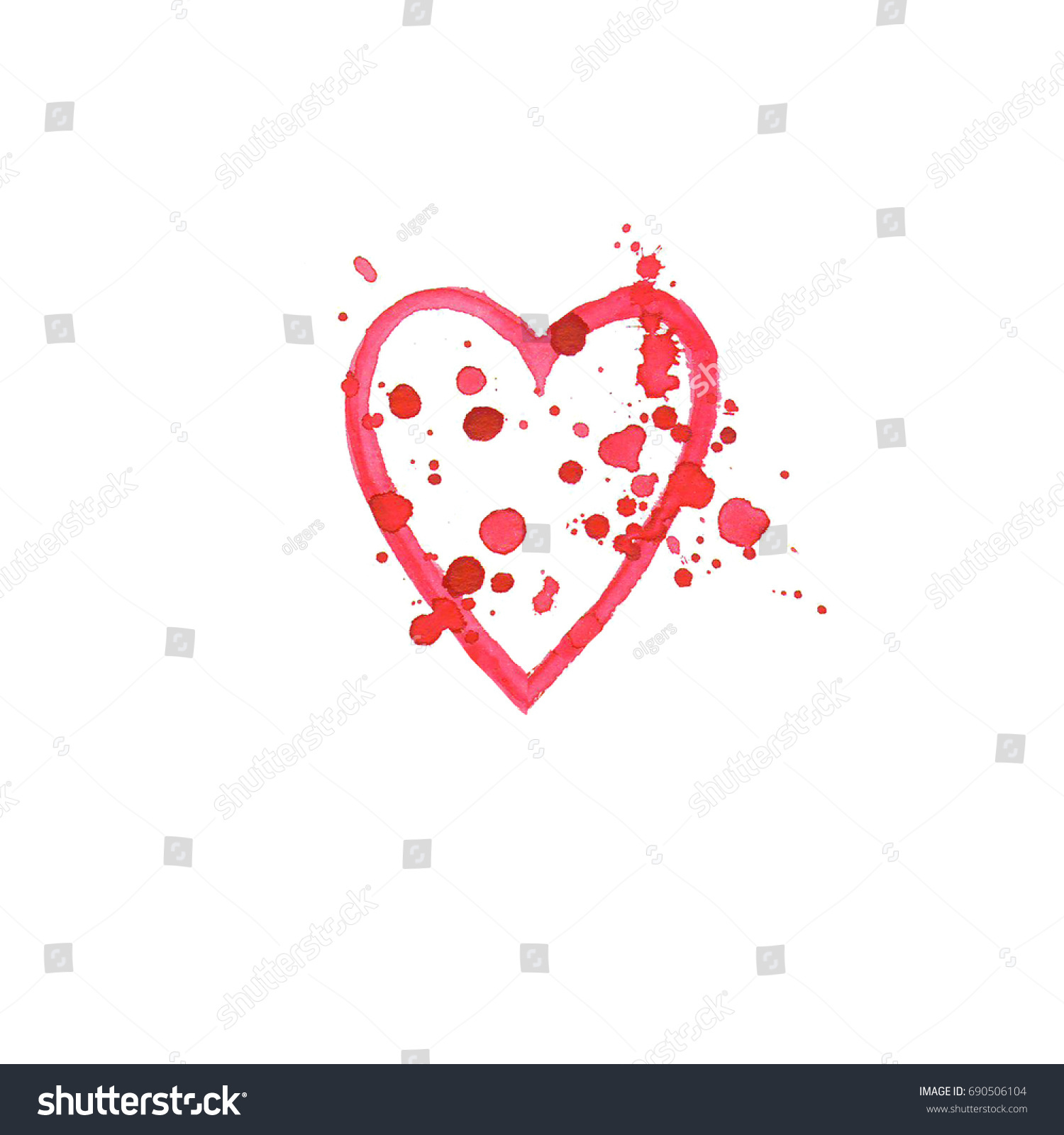 Watercolor Hand Drawn Heart Stains On Stock Illustration 690506104 ...