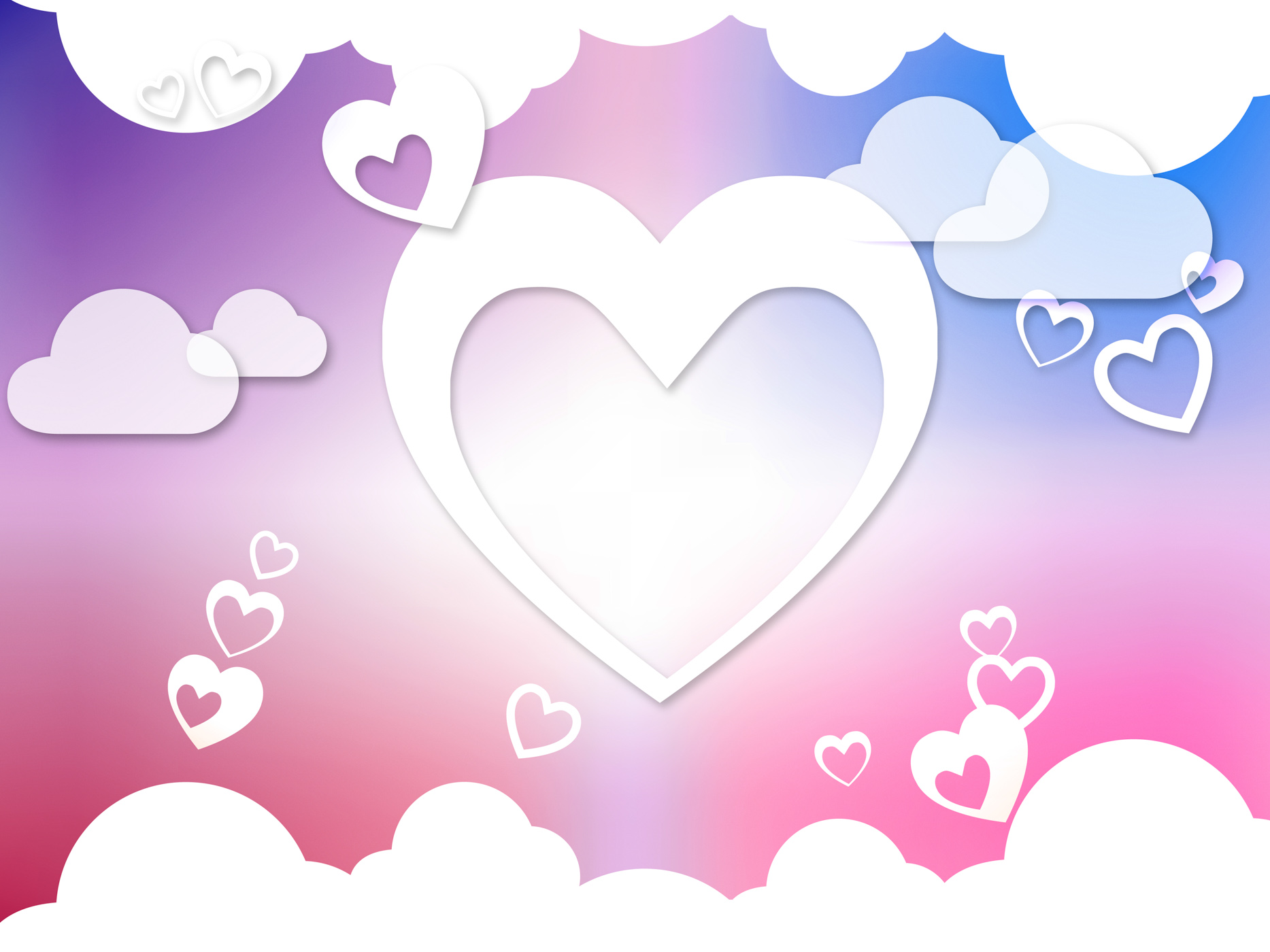 Hearts and clouds background means romantic dreams and feelings photo