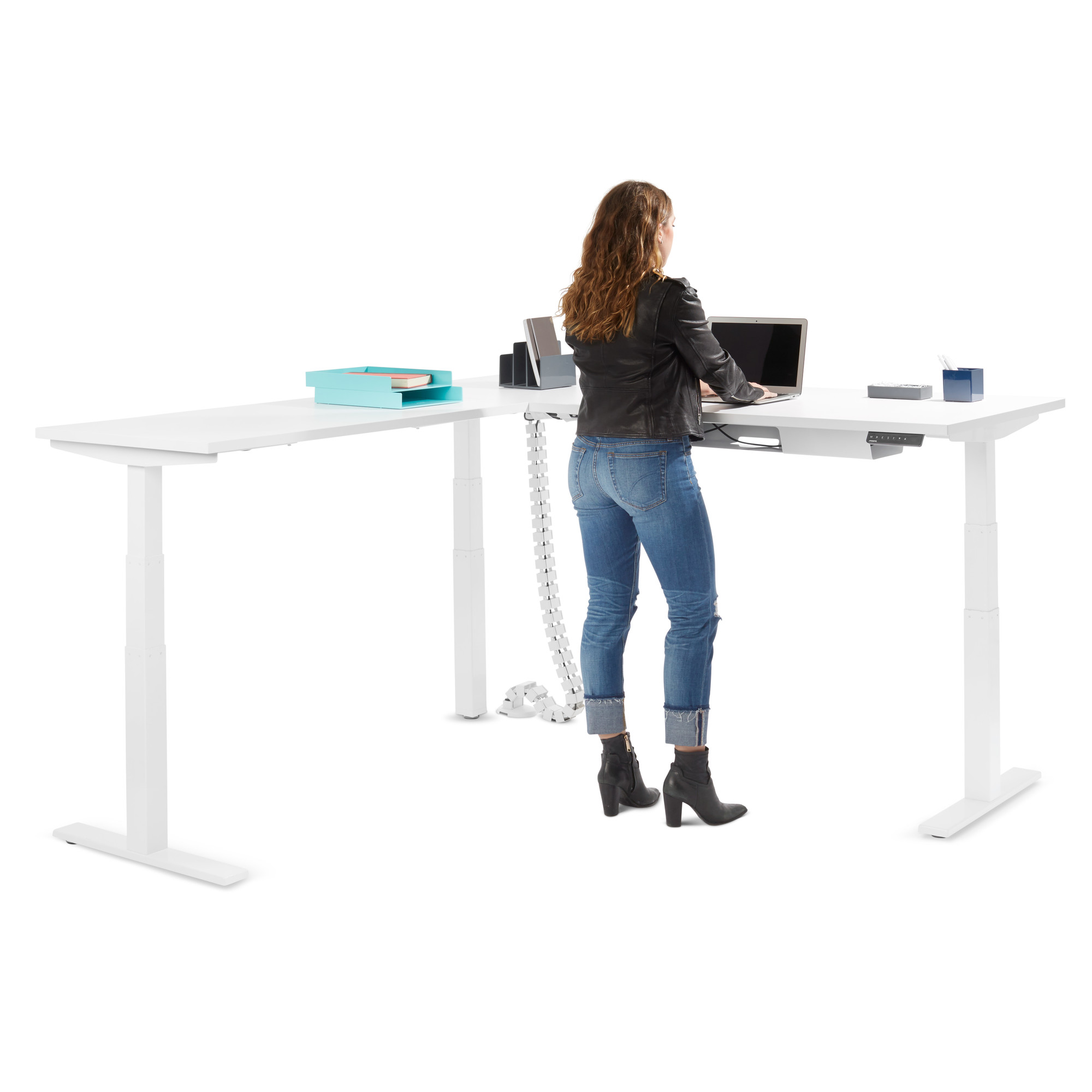 Loft Adjustable Height White L-Shaped Desk, Left Handed, White Legs ...
