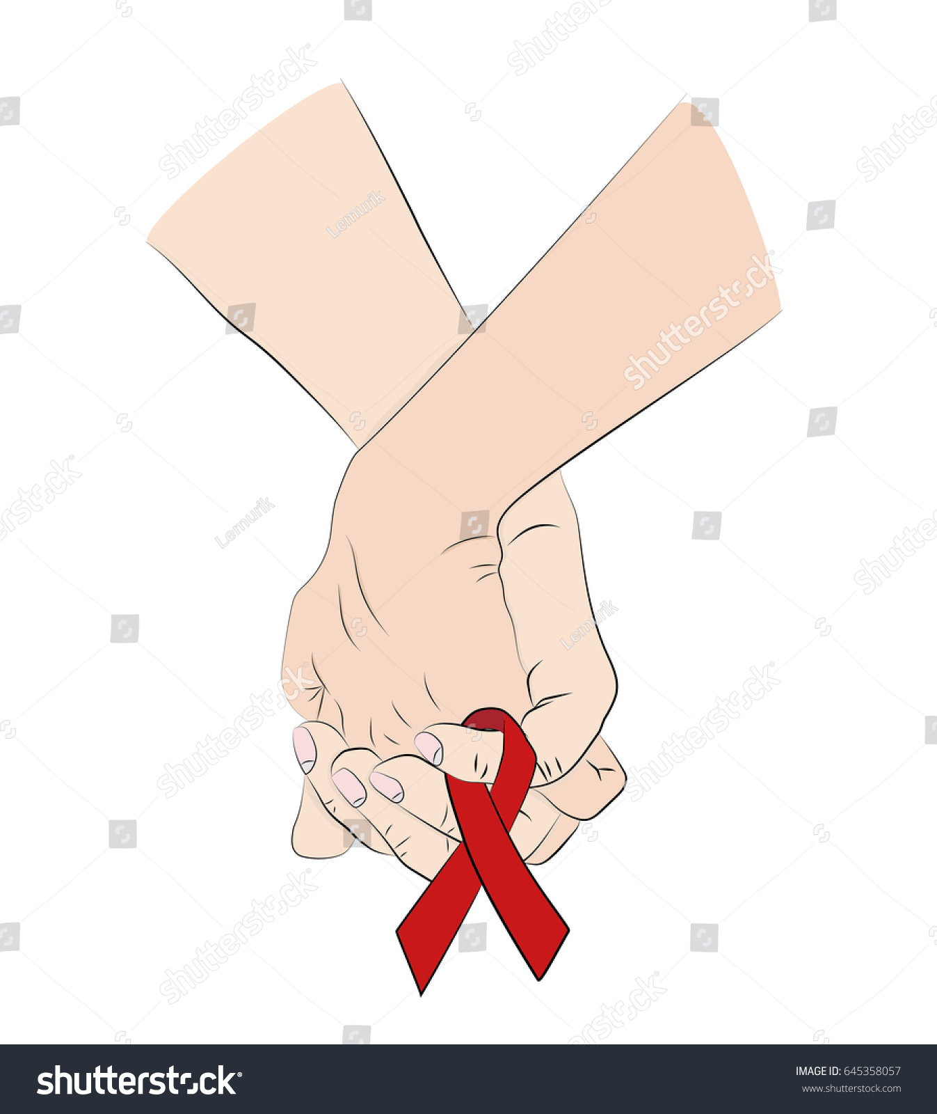 Two Hands Held Together Red Ribbon Stock Vector 645358057 - Shutterstock