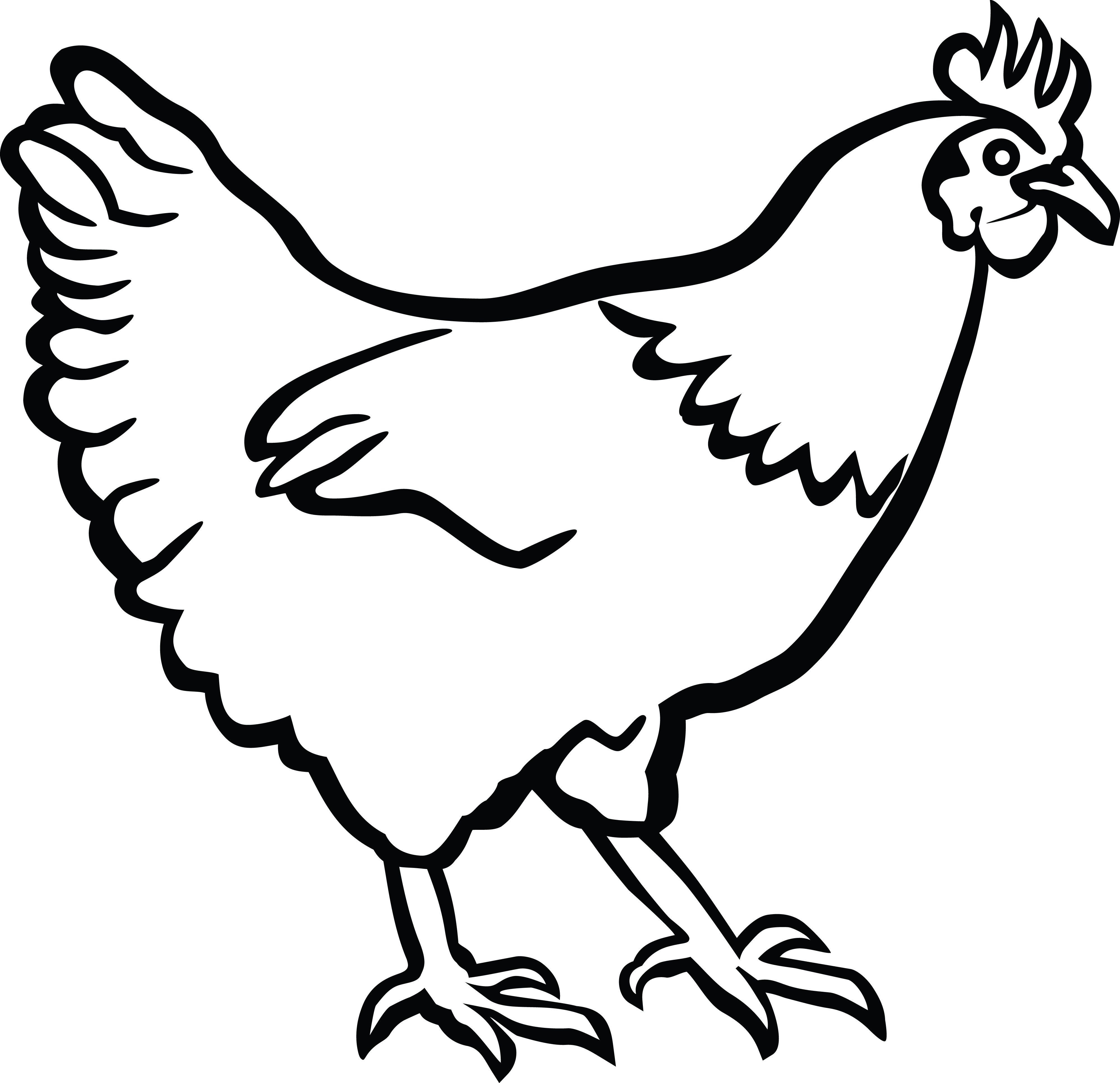 Free Clipart Of A Hen in Black and white