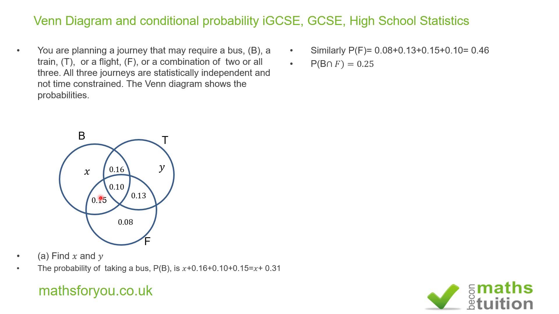 Venn Diagram and Conditional probability iGCSE, GCSE, High School ...