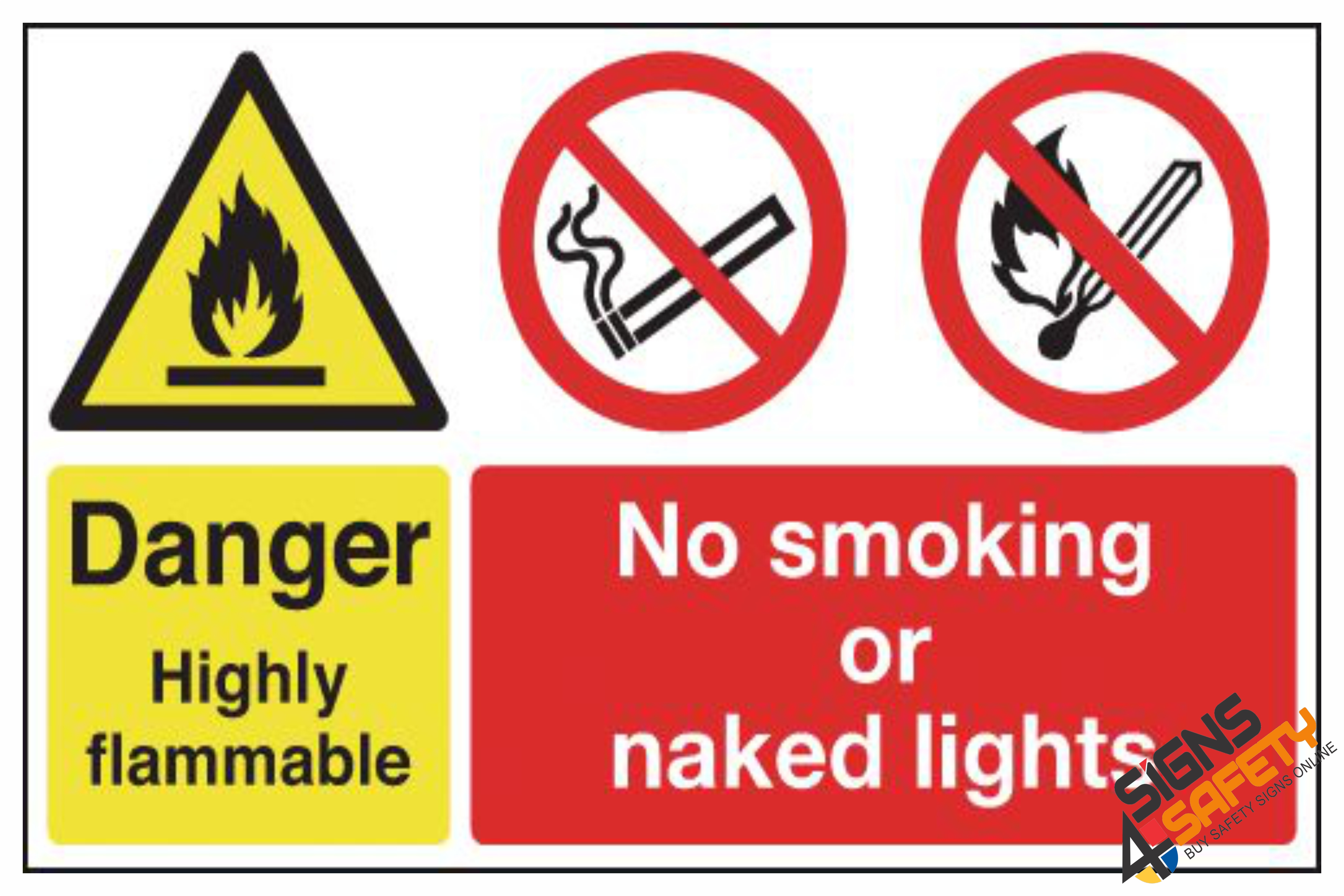 NS38) No Smoking / No Naked Flame Highly Flammable Sign - Signs4Safety