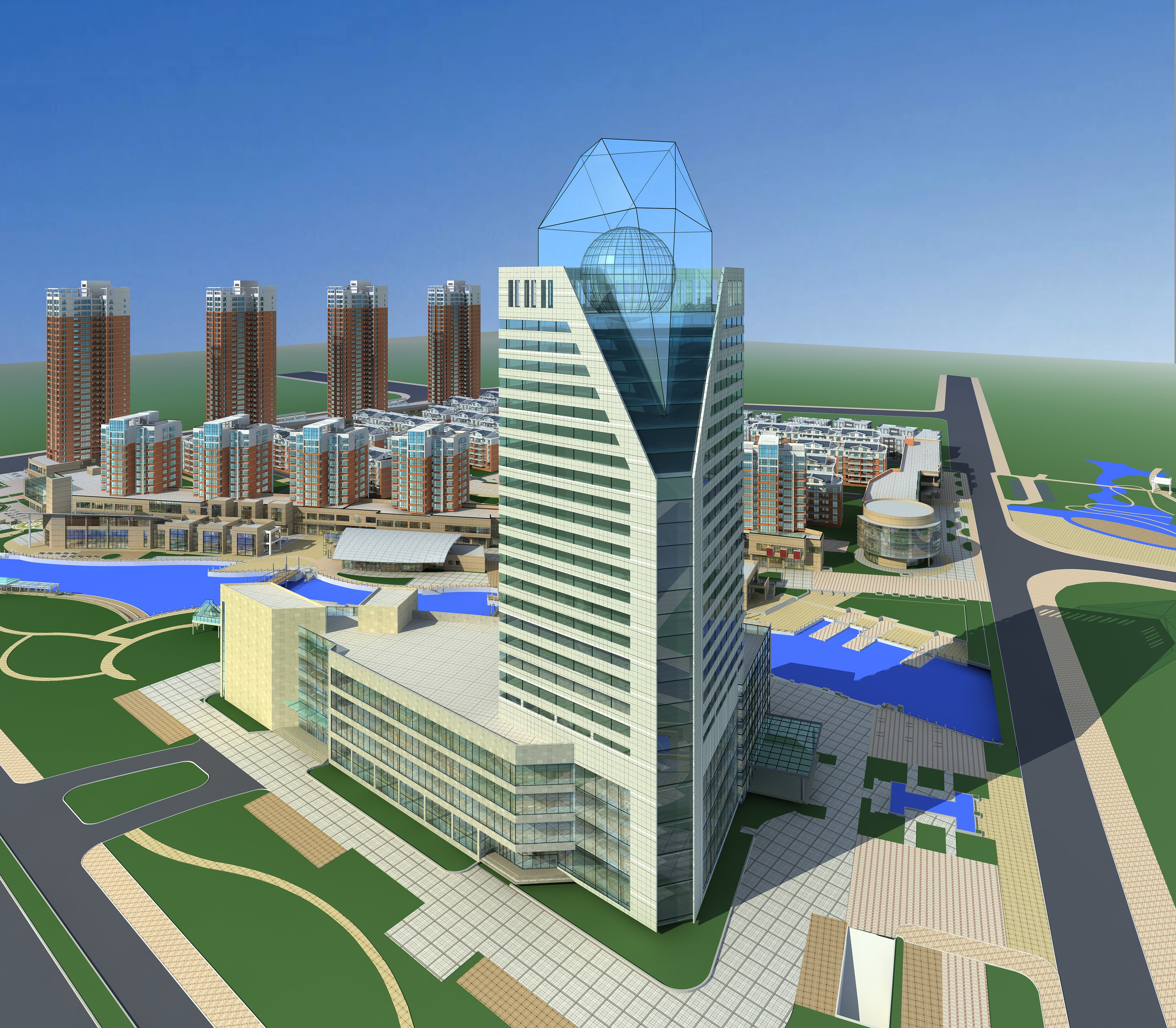 High RIse Building with Artistic Roof Top 3D model MAX 3DS