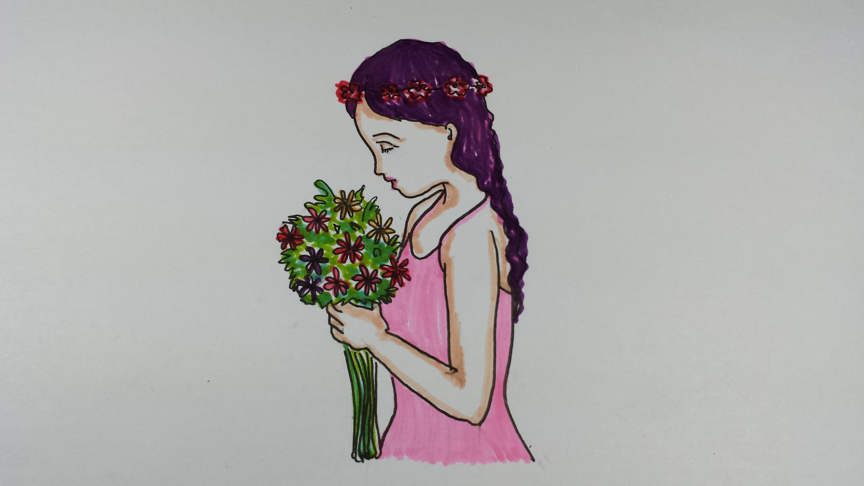 Drawing Tutorial~How to draw a girl holding a bouquet of flowers ...