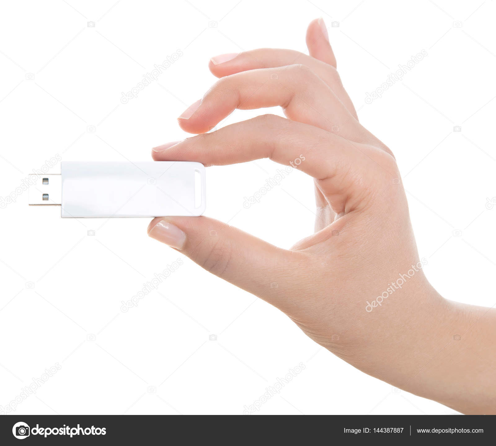 Female hand holding usb stick isolated on white — Stock Photo ...