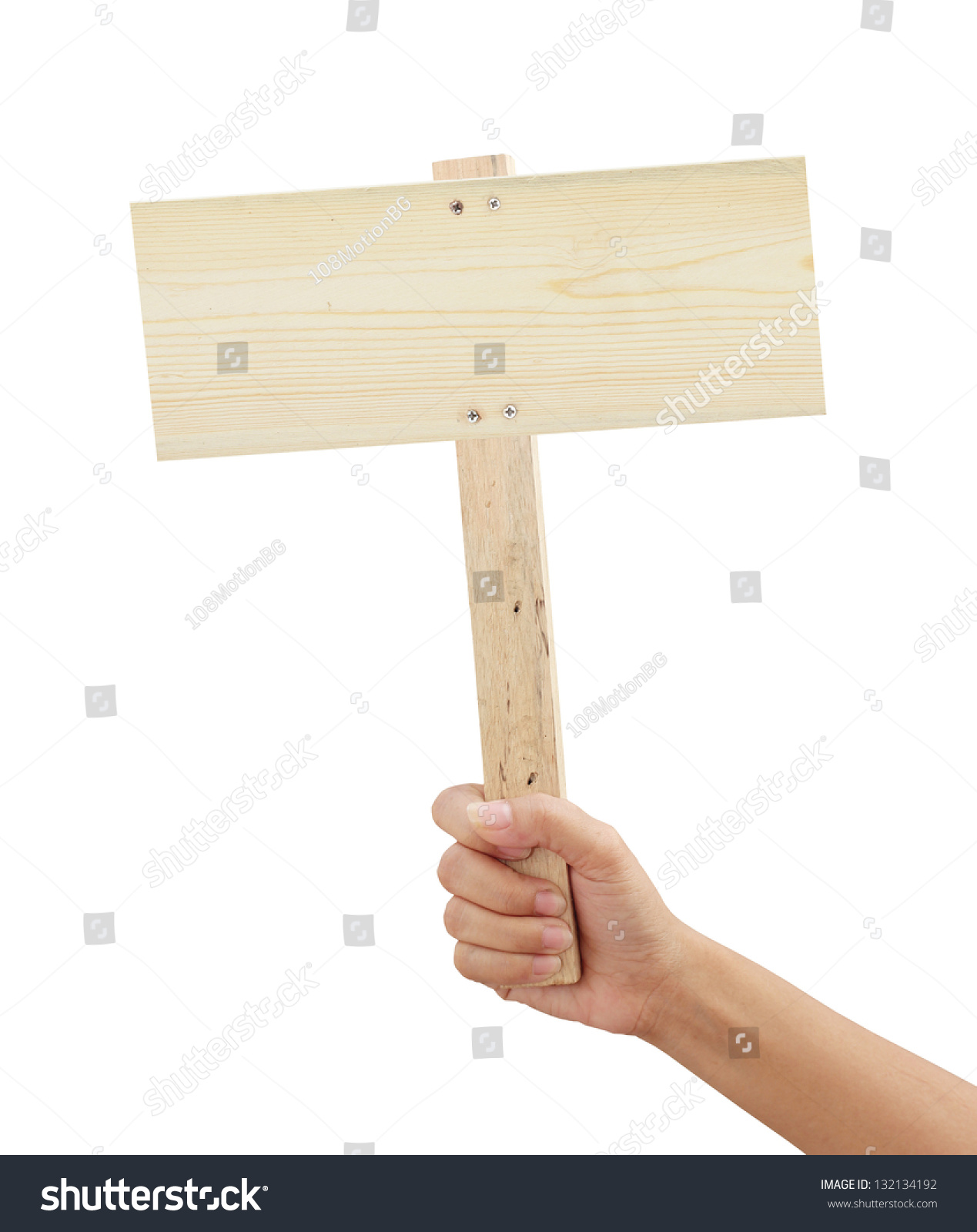 Hand Holding Wooden Sign Isolated On Stock Photo (Royalty Free ...