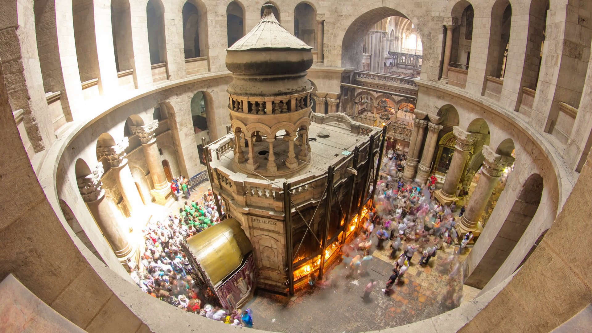 The Holy Sepulchre Church inside from top in Jerusalem timelapse ...