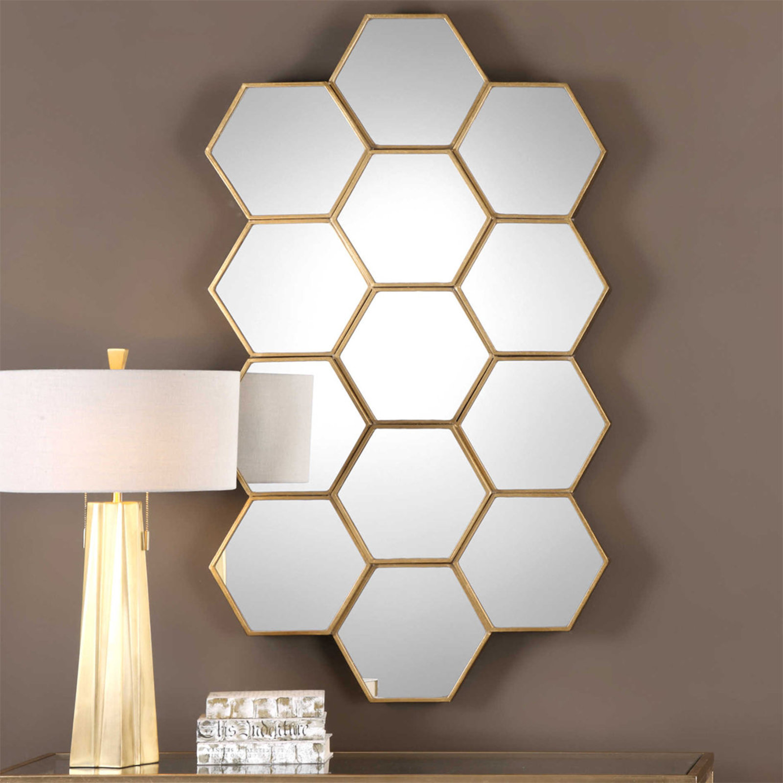 Modern Golden Honeycomb Mirror - Shades of Light