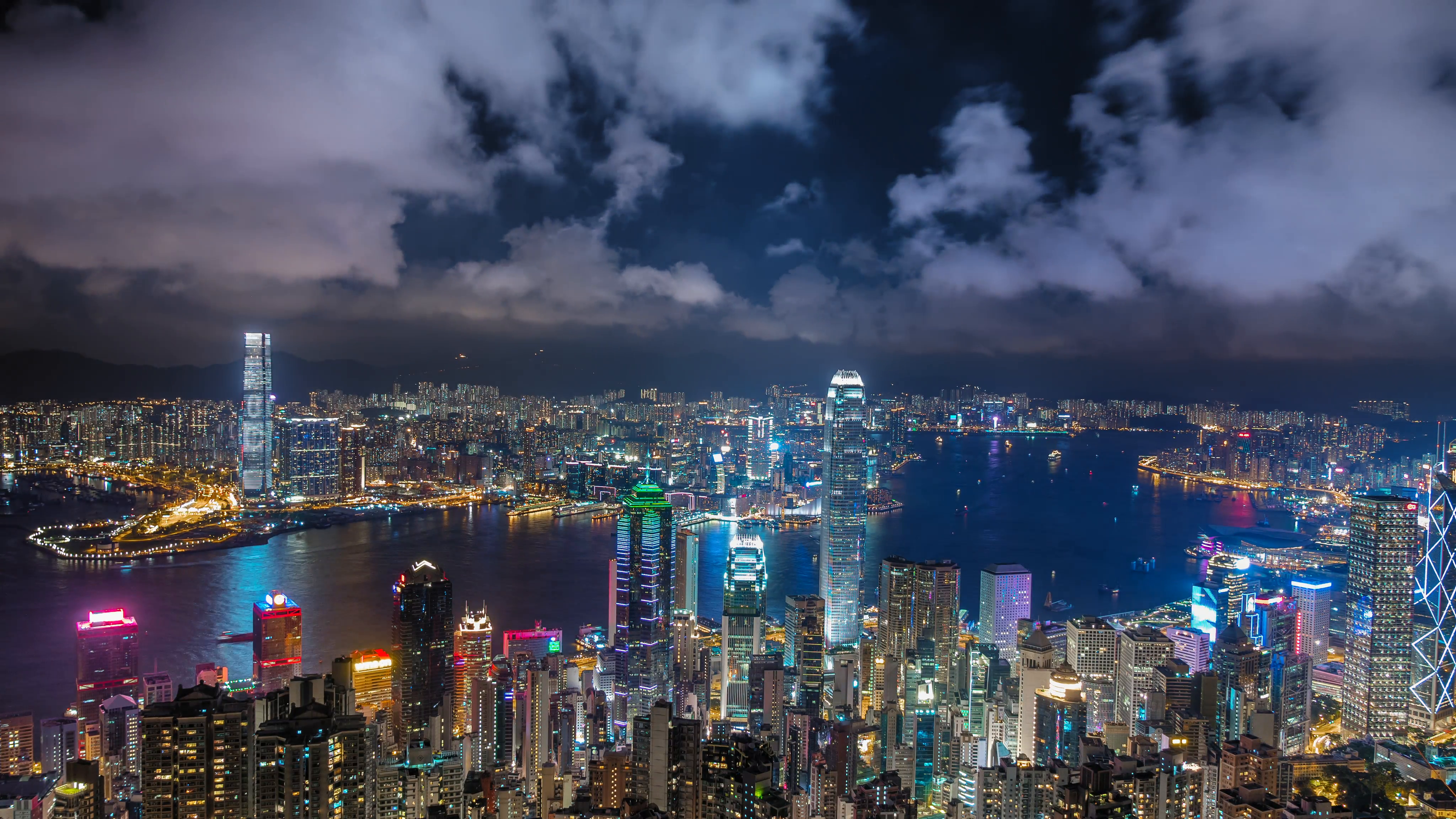 Hong Kong night city skyline timelapse video. Beautiful 4K panorama ...