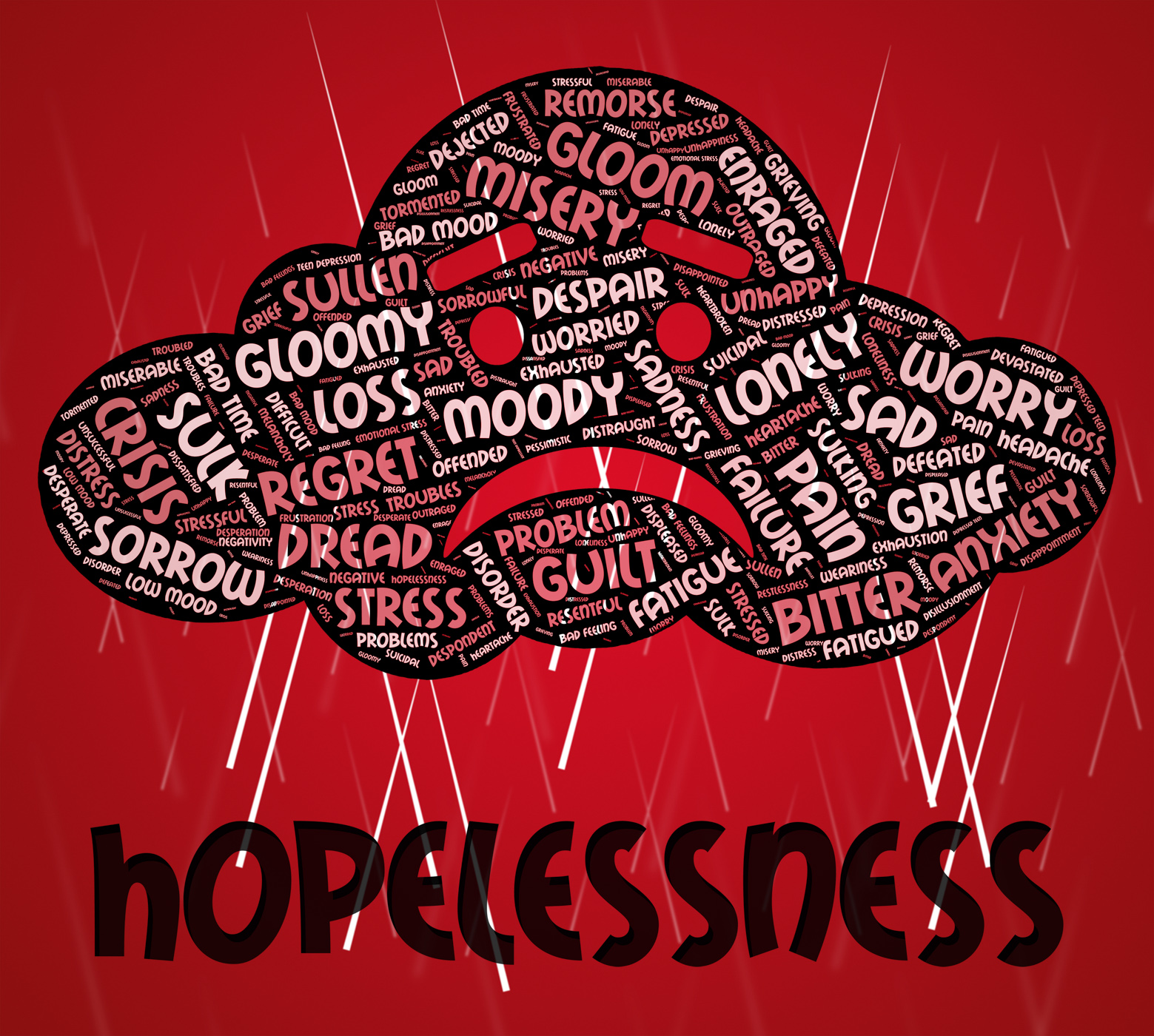 Hopelessness word shows in despair and defeatist photo