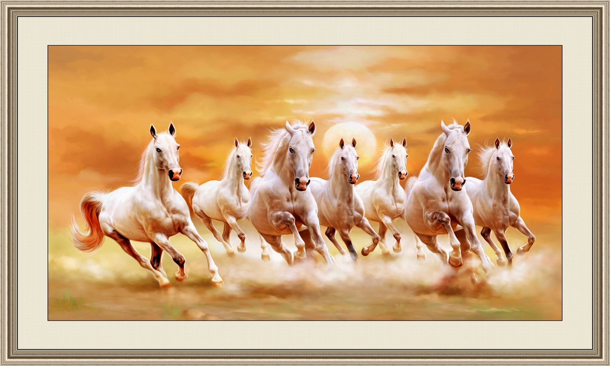 Vastu Seven Horses Painting Right Direction (With Frame on Canvas ...