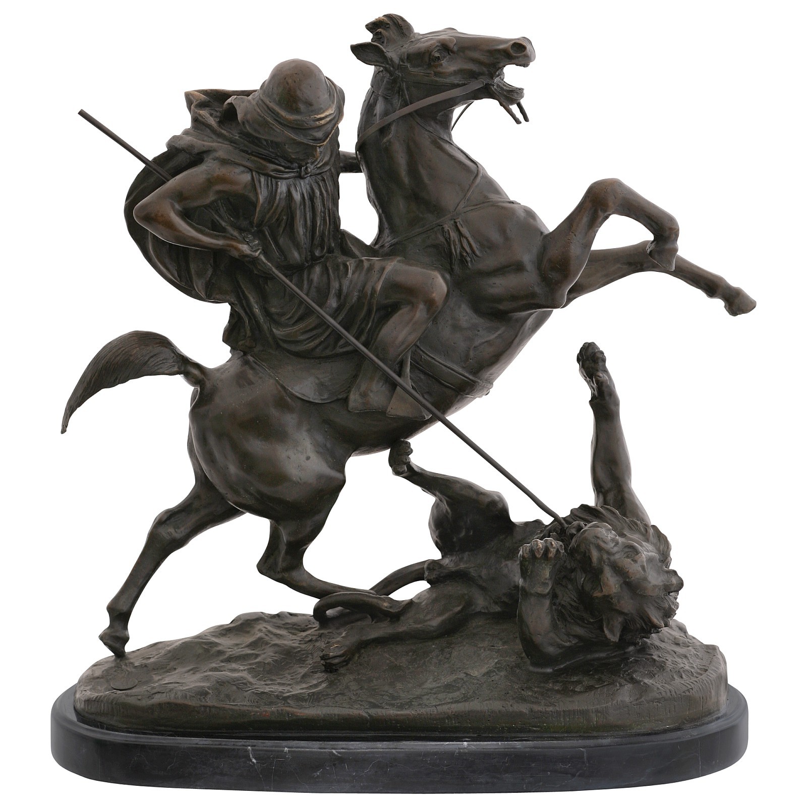 Predator lion bronze sculpture hunting with spear horse statue art ...
