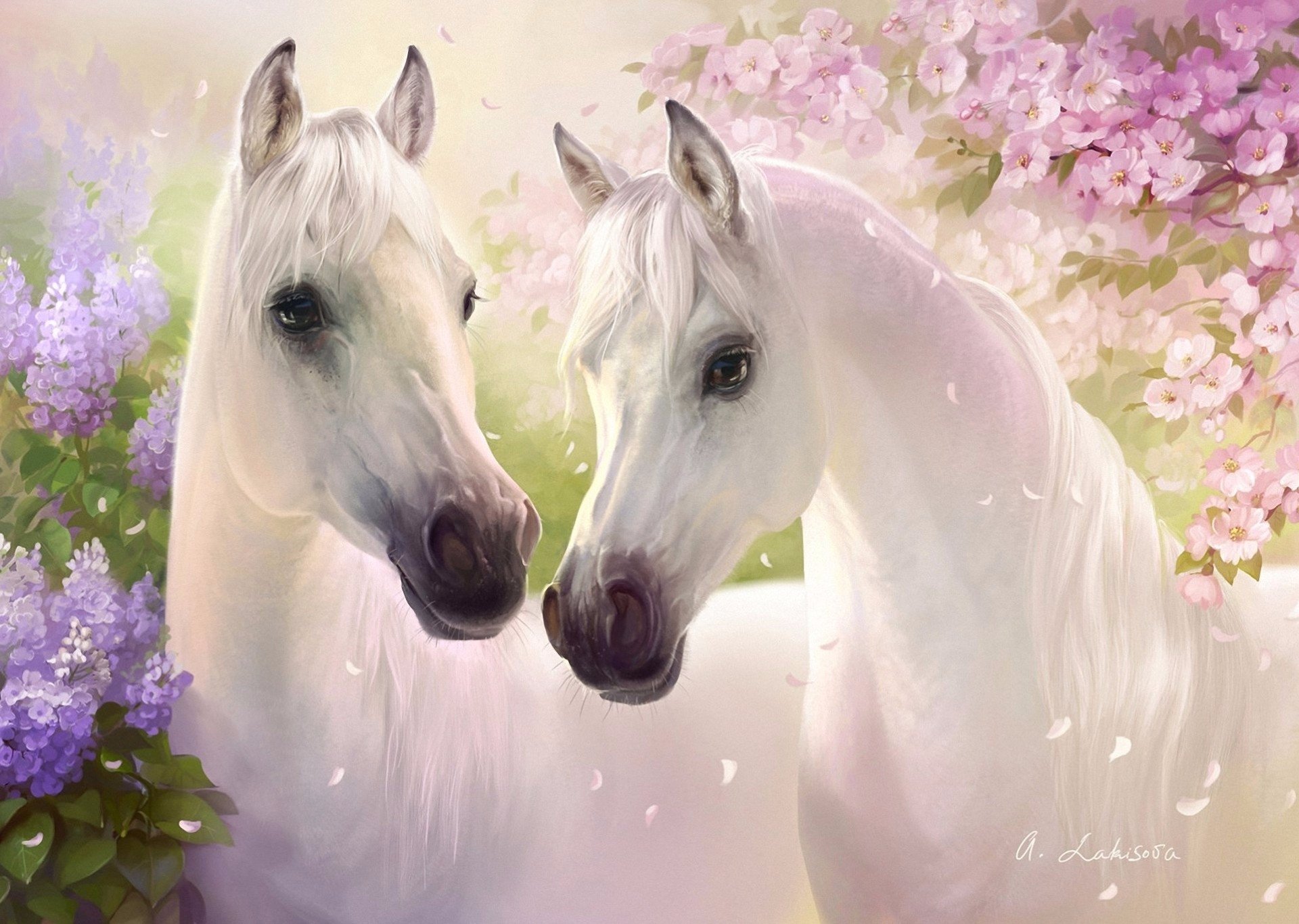 White Horses in Spring Full HD Wallpaper and Background Image ...