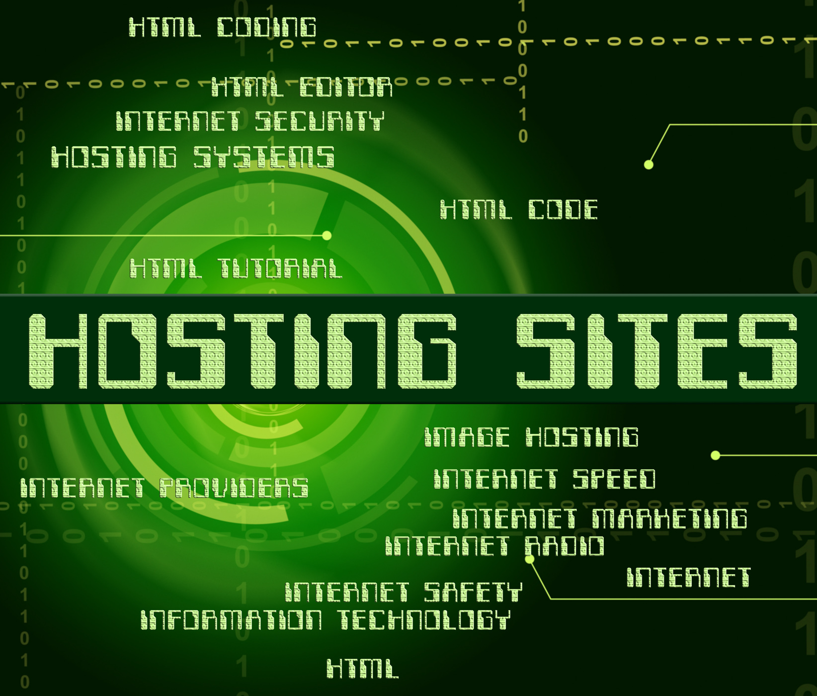Hosting sites represents computer websites and internet photo