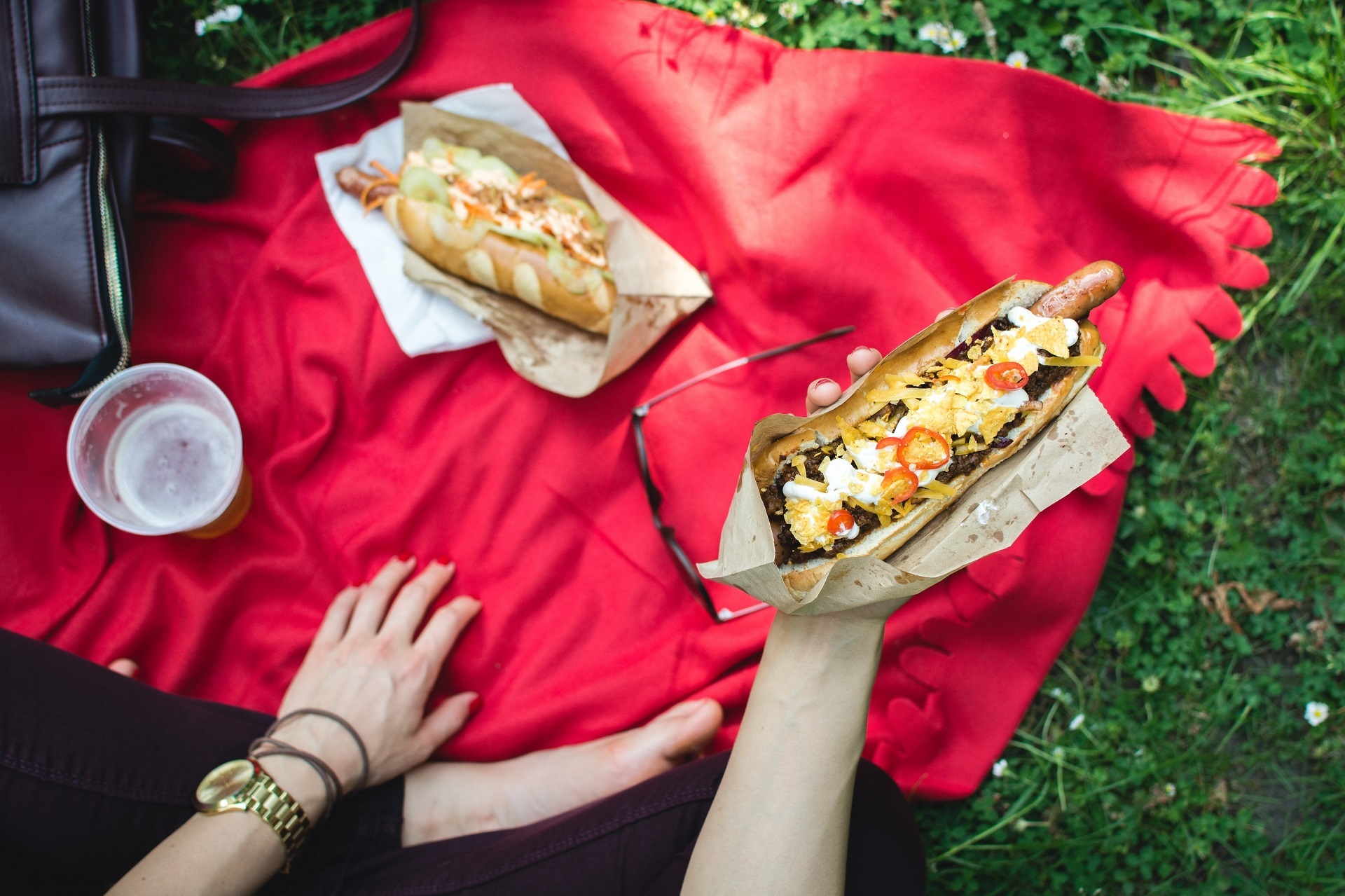 Hot dog on picnic photo