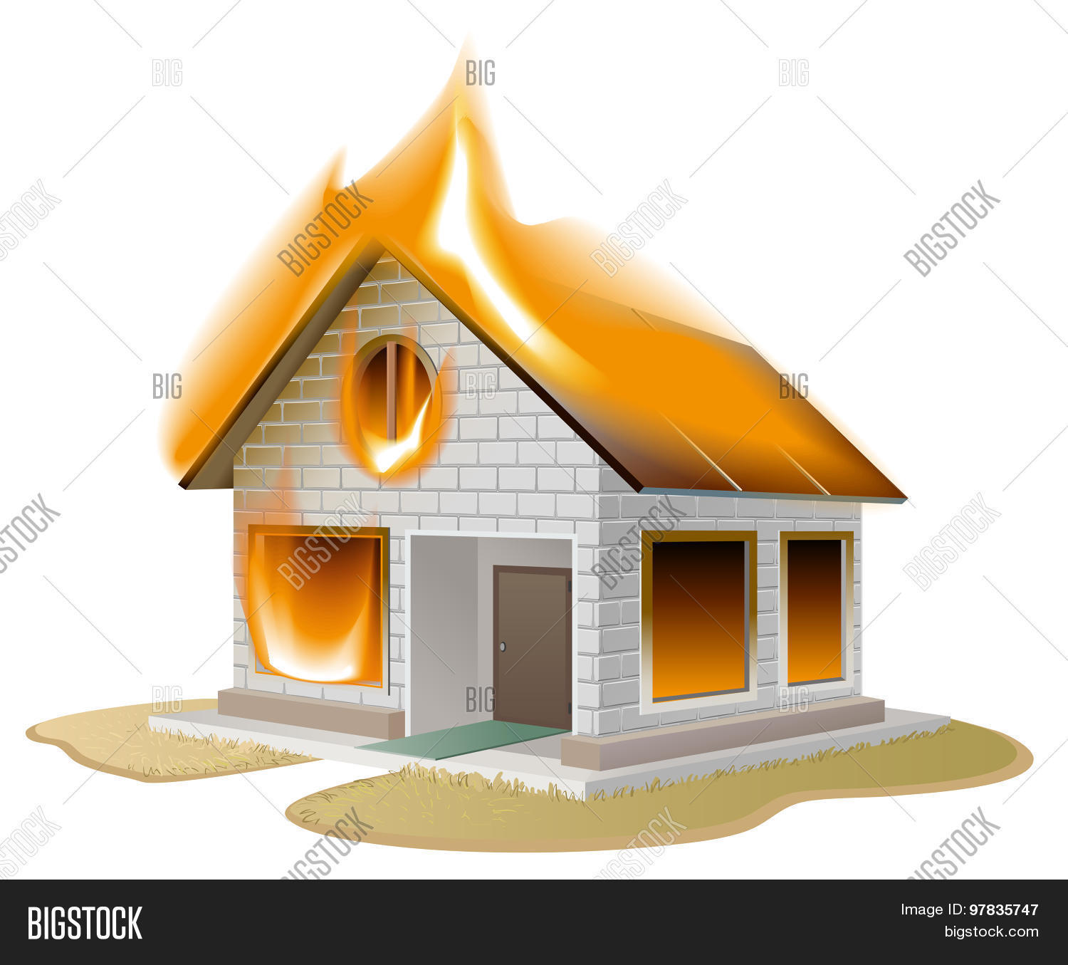 White Brick House On Fire. Country Vector & Photo | Bigstock